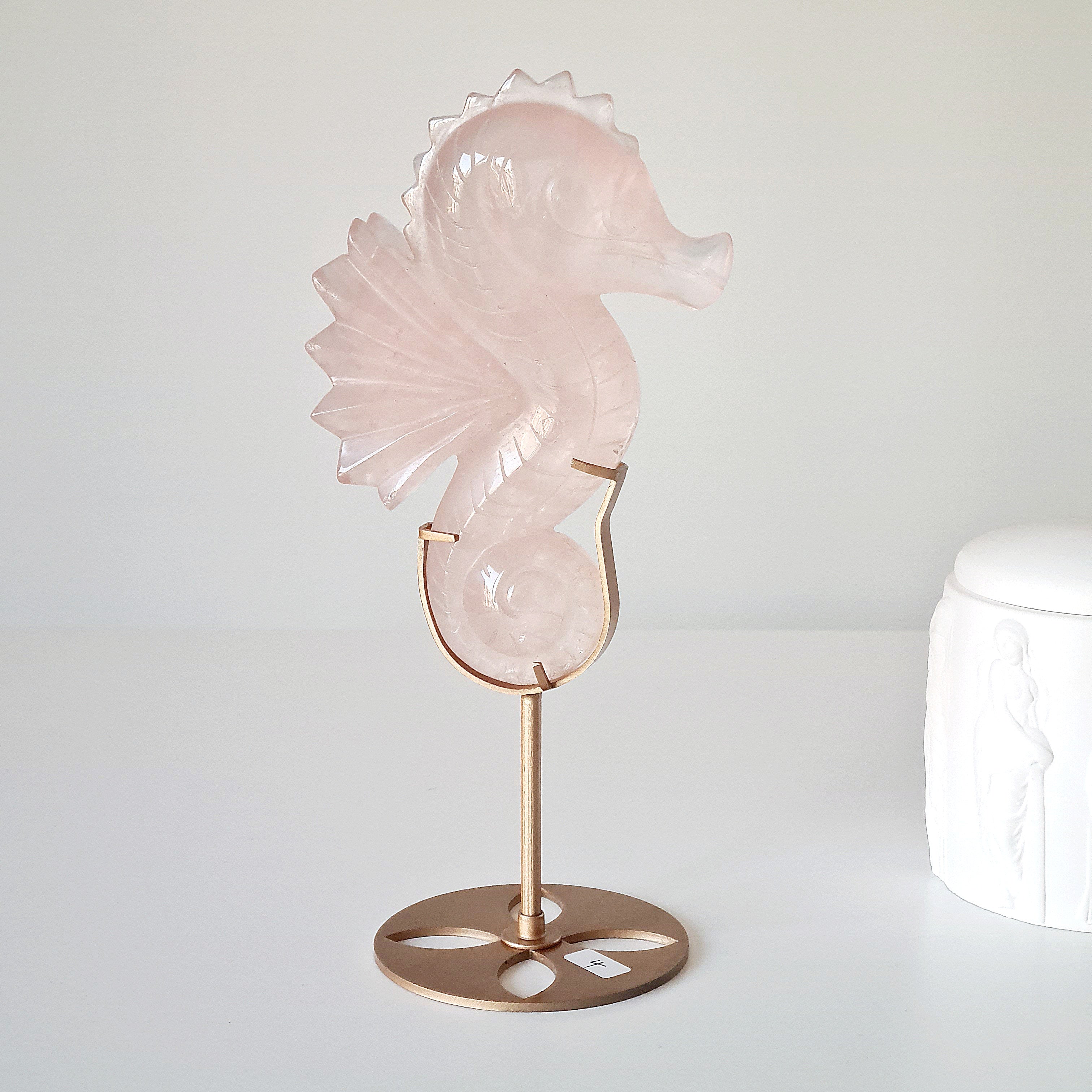 Rose Quartz Sea Horse On Stand | Appx 24 cm with stand