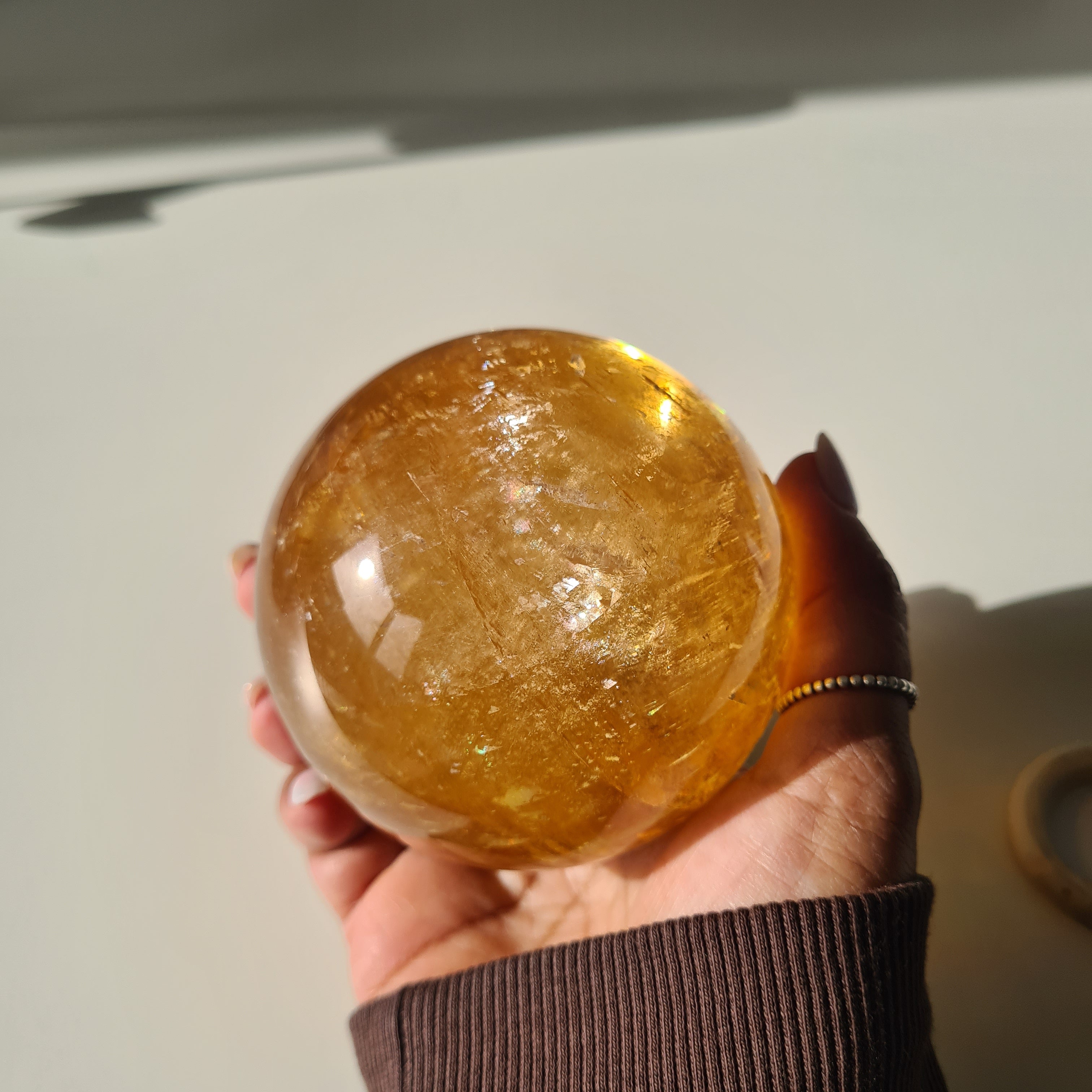 Ethereal Honey Calcite Sphere | B | 690 g | 7.7 cm