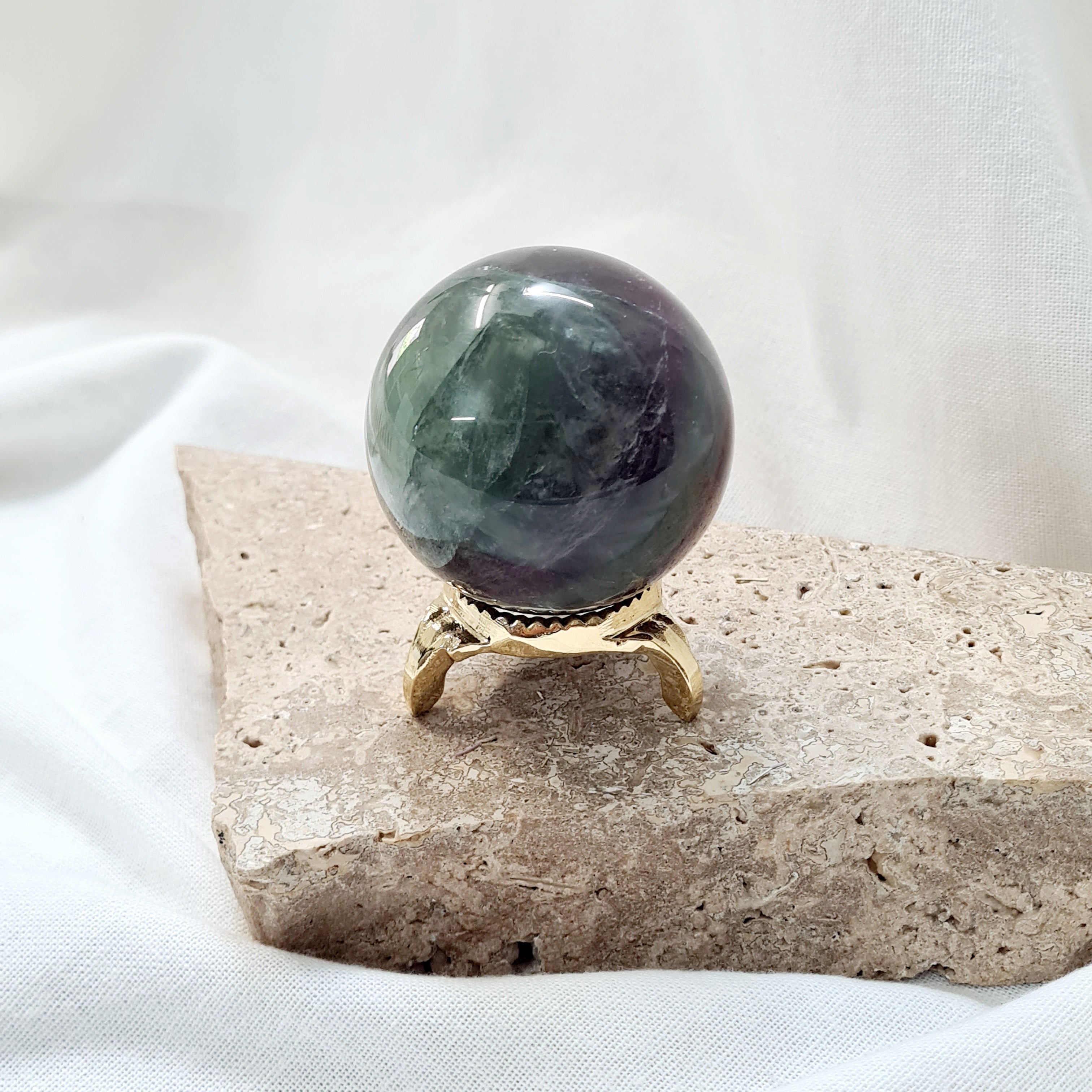 Green & Purple Fluorite Sphere with brass stand | 264 g