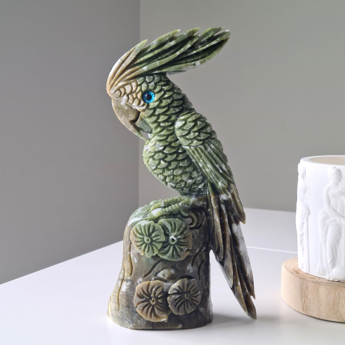 Jade Crystal Bird | Piece C | Handcarved | 22.5 cm tall