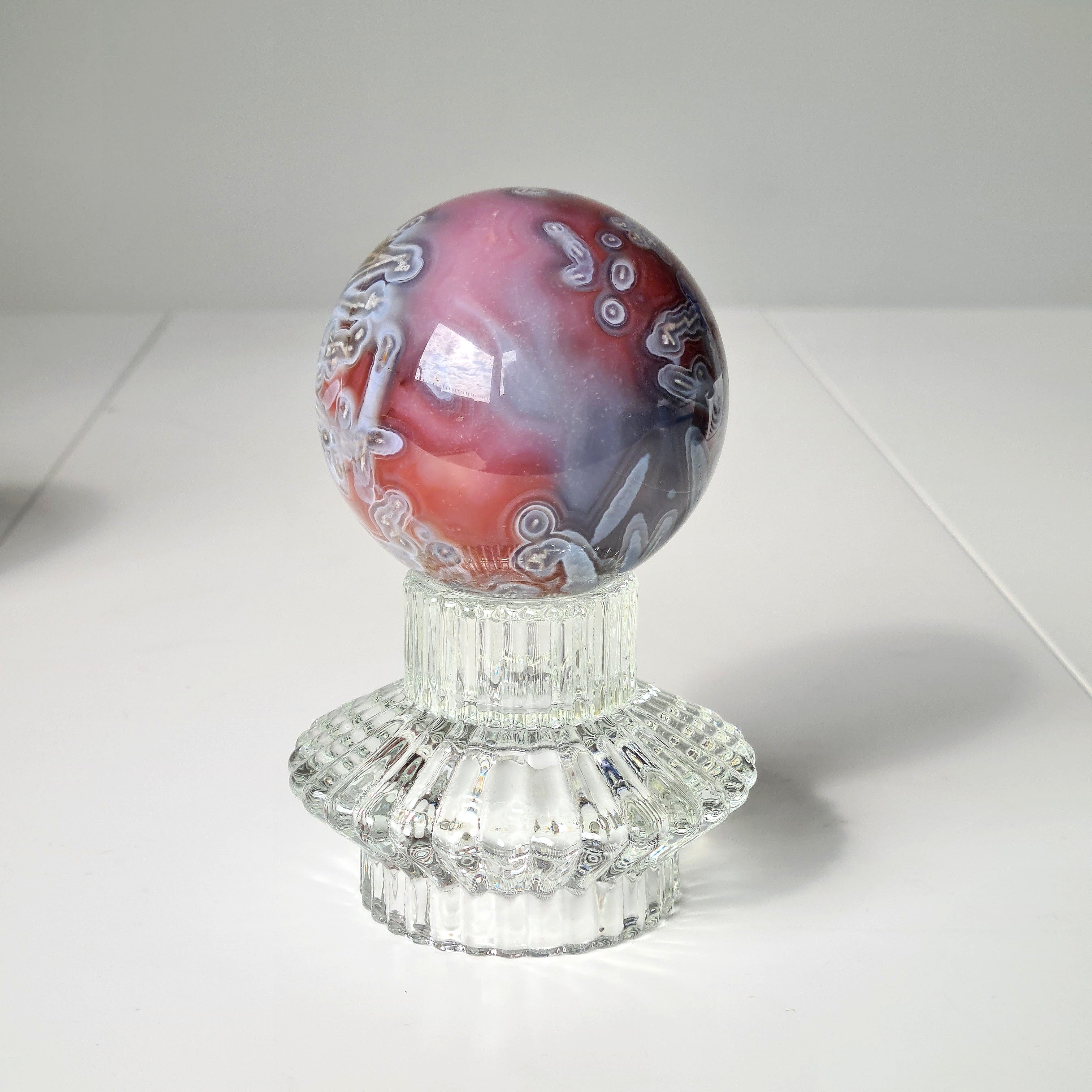 Swazi Agate Sphere with glass stand | A | 406 g | Appx 6.6 cm