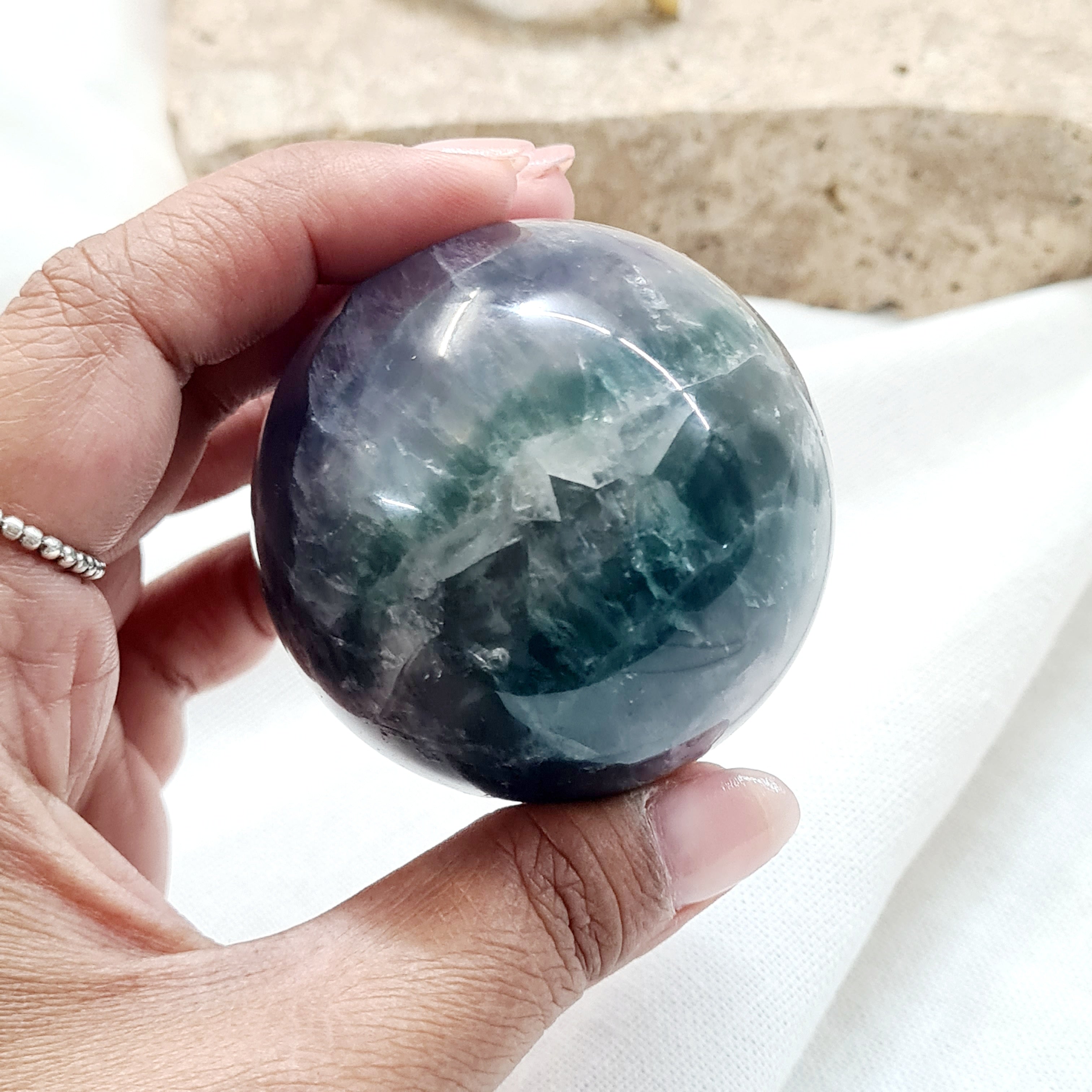 Rainbow Fluorite Sphere with brass stand | 232 g