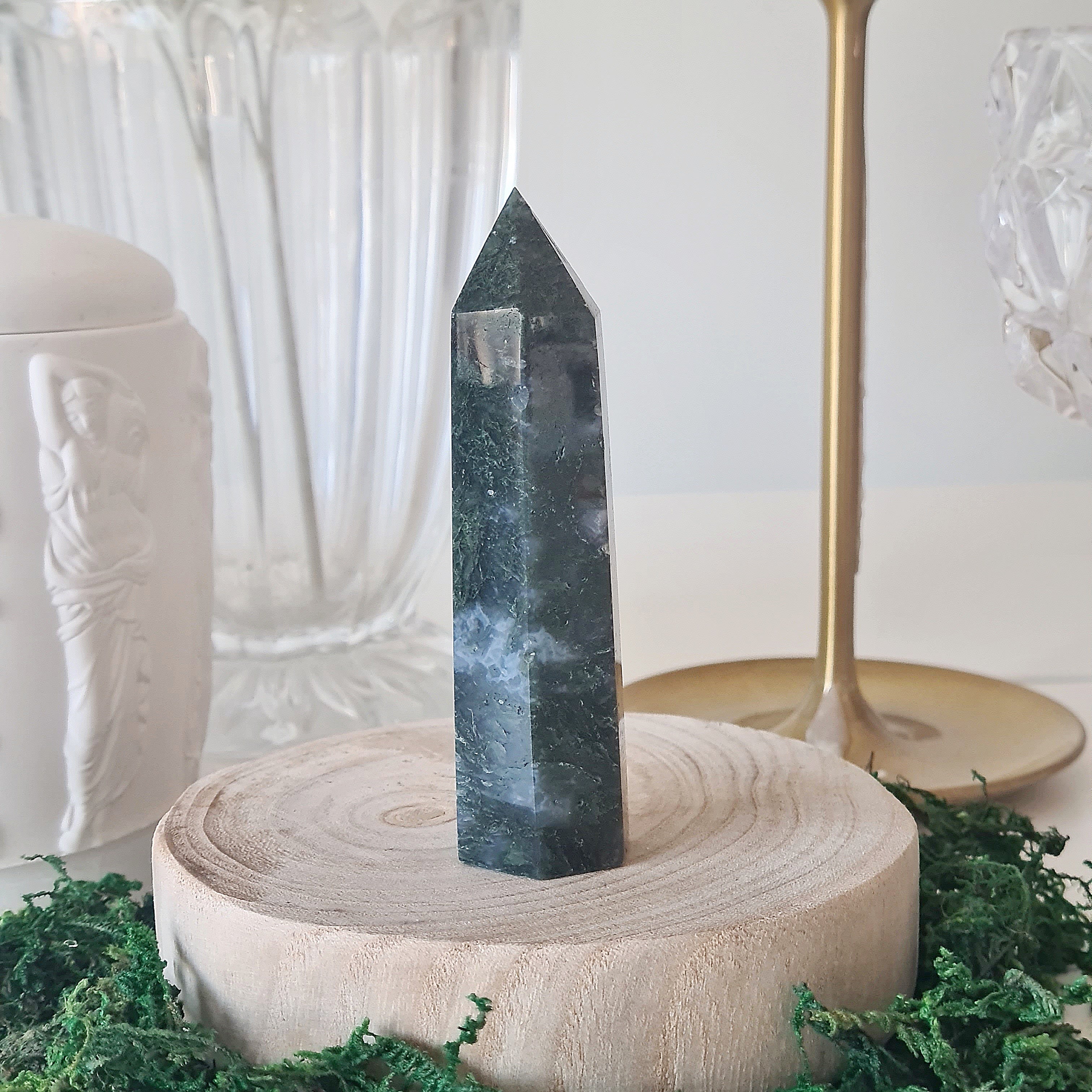 Moss Agate Crystal Point | Small | F
