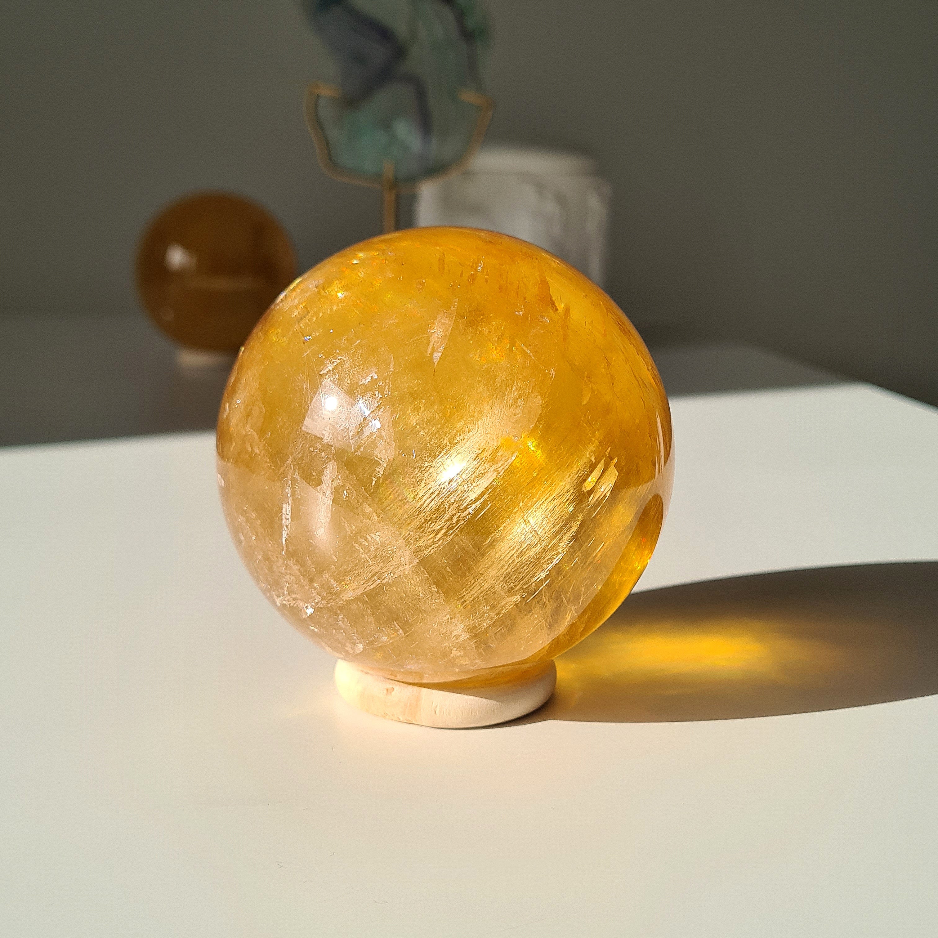 Ethereal Honey Calcite Sphere | B | 690 g | 7.7 cm