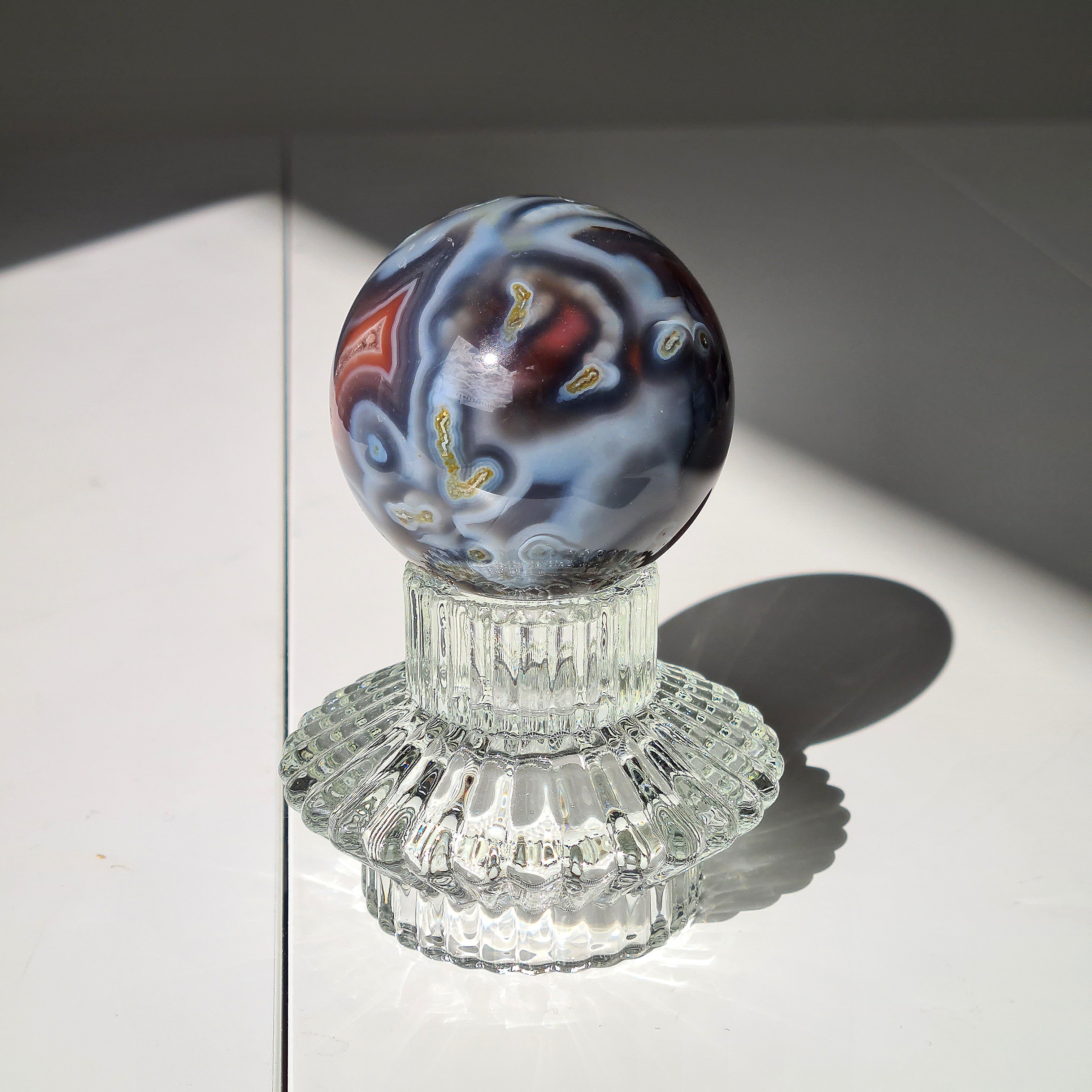 Swazi Agate Sphere with glass stand | D | 290 g | Appx 5.4cm