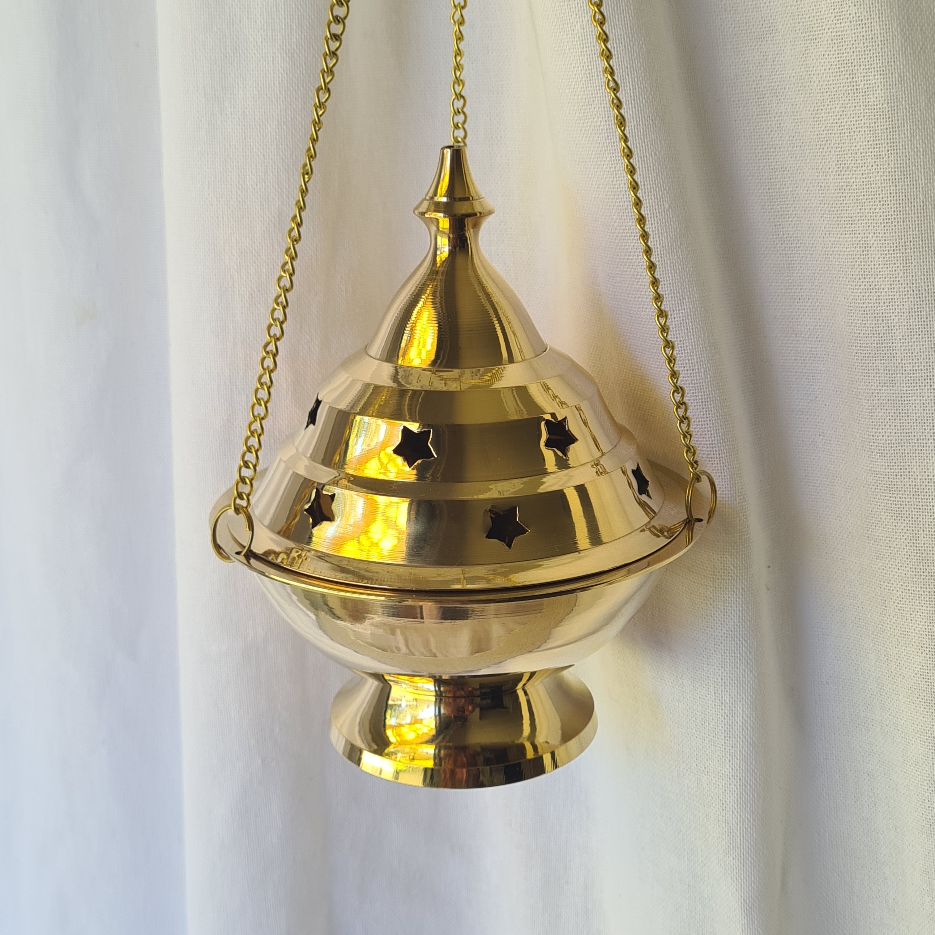 BRASS INCENSE BURNER - Hanging with lid | Large