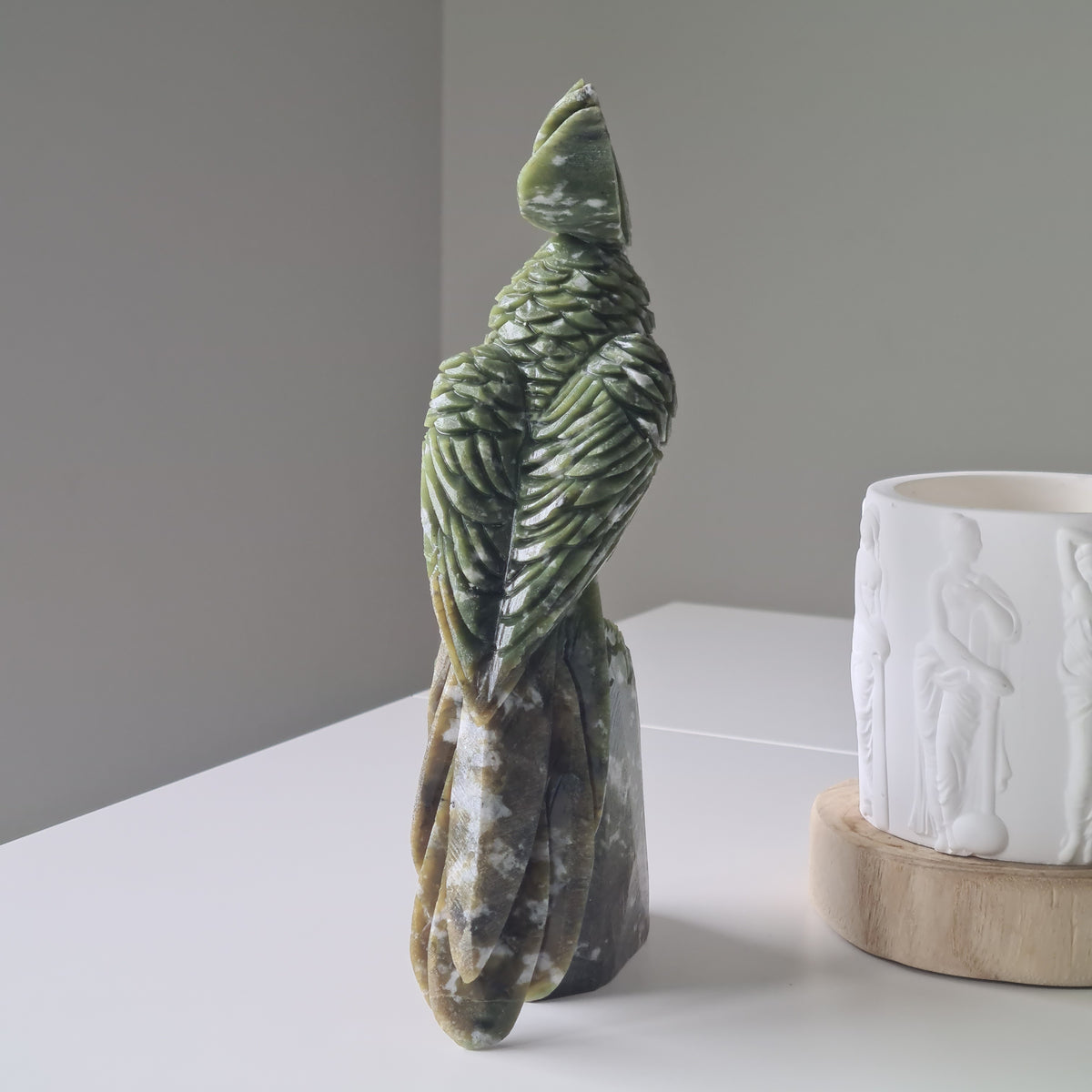 Jade Crystal Bird | Piece C | Handcarved | 22.5 cm tall