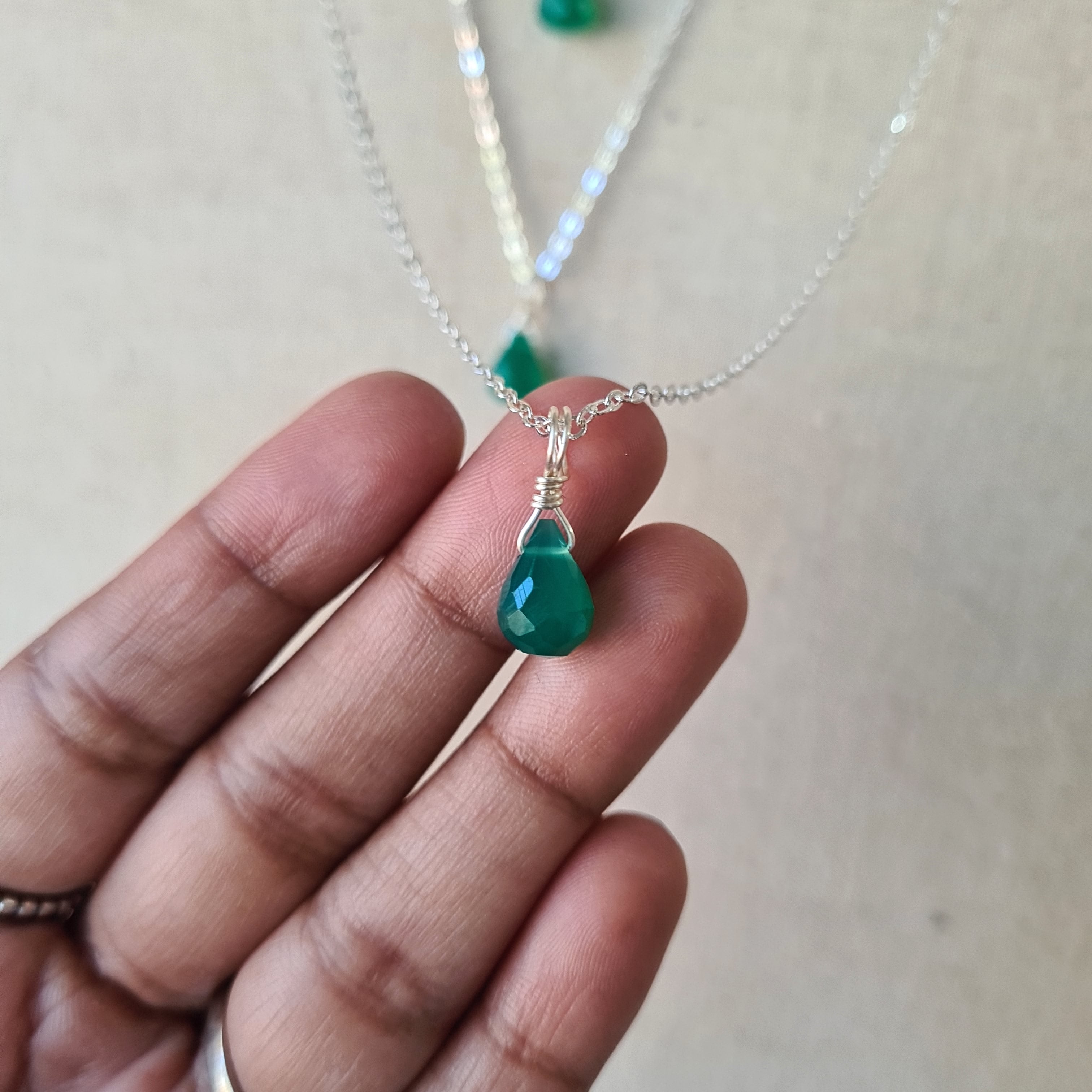 Green Onyx Necklace ~ Comfort (Silver)