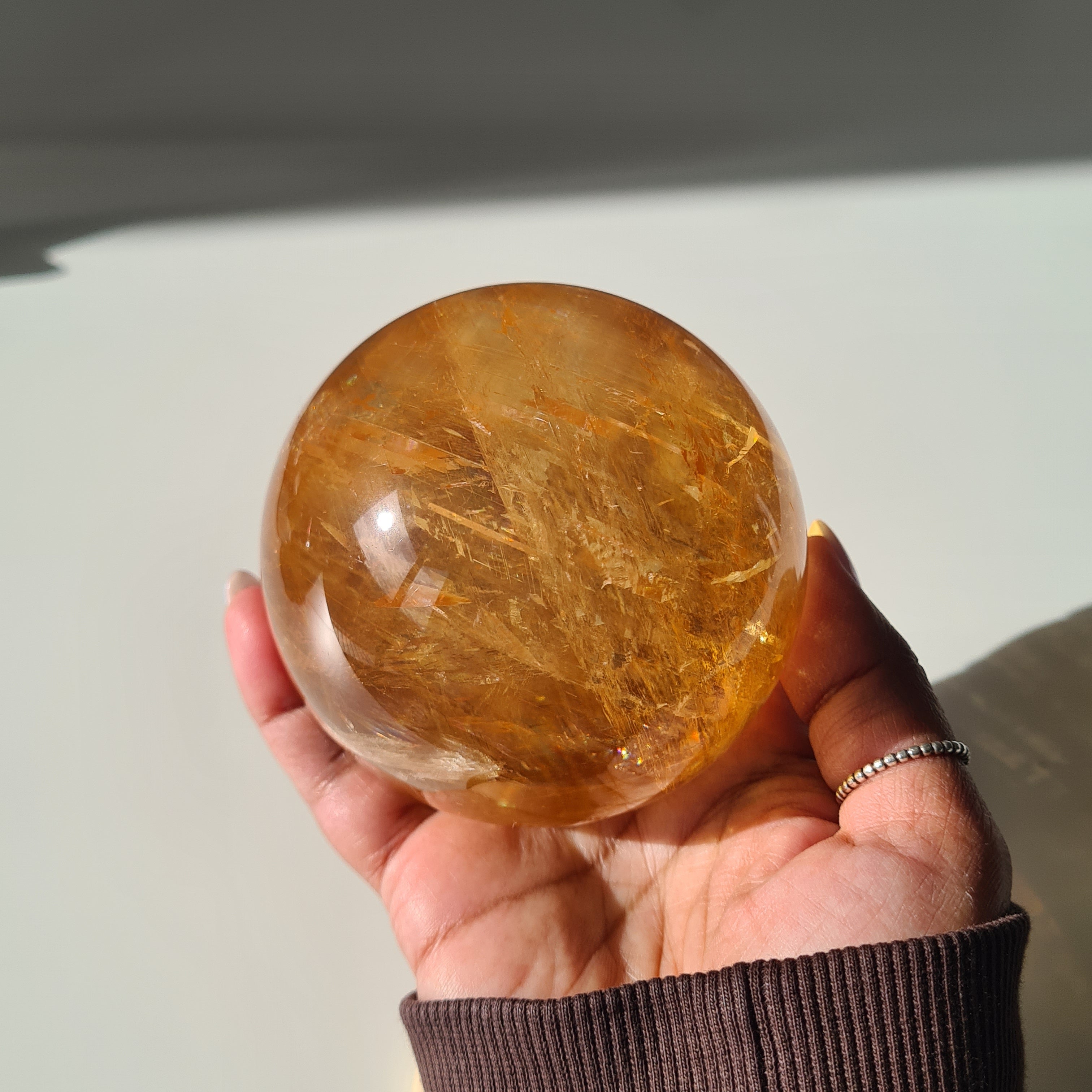 Ethereal Honey Calcite Sphere | A | 690 g | 7.8 cm