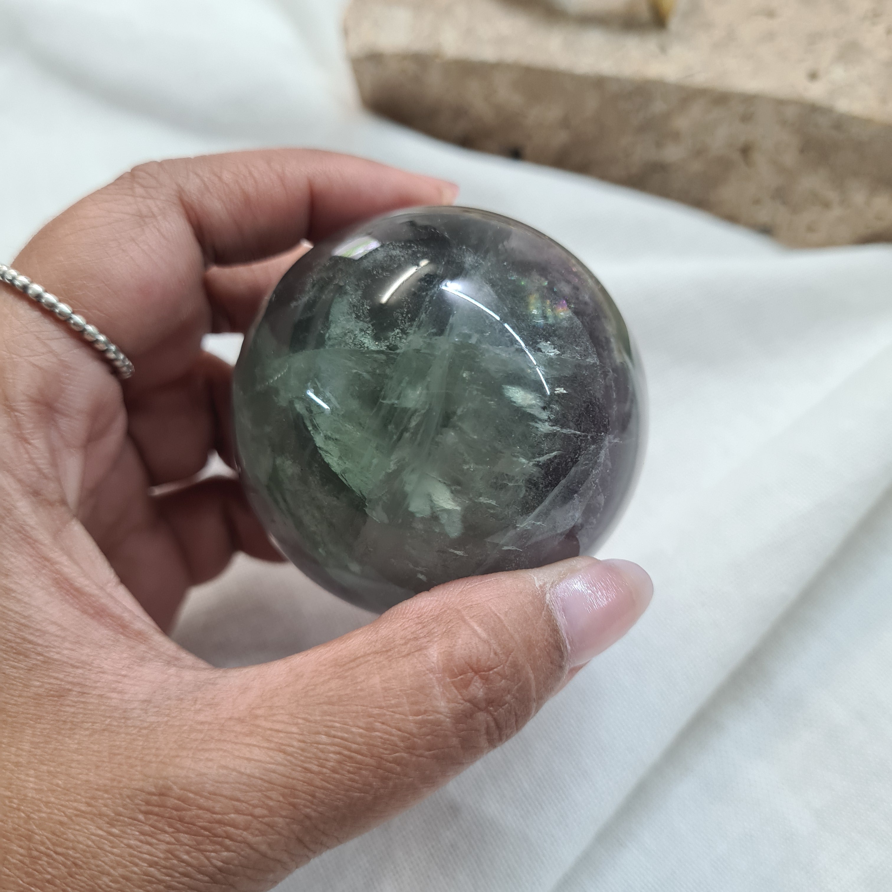 Green & Purple Fluorite Sphere with brass stand | 264 g