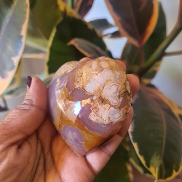 Flower Agate heart with stand ~ 13