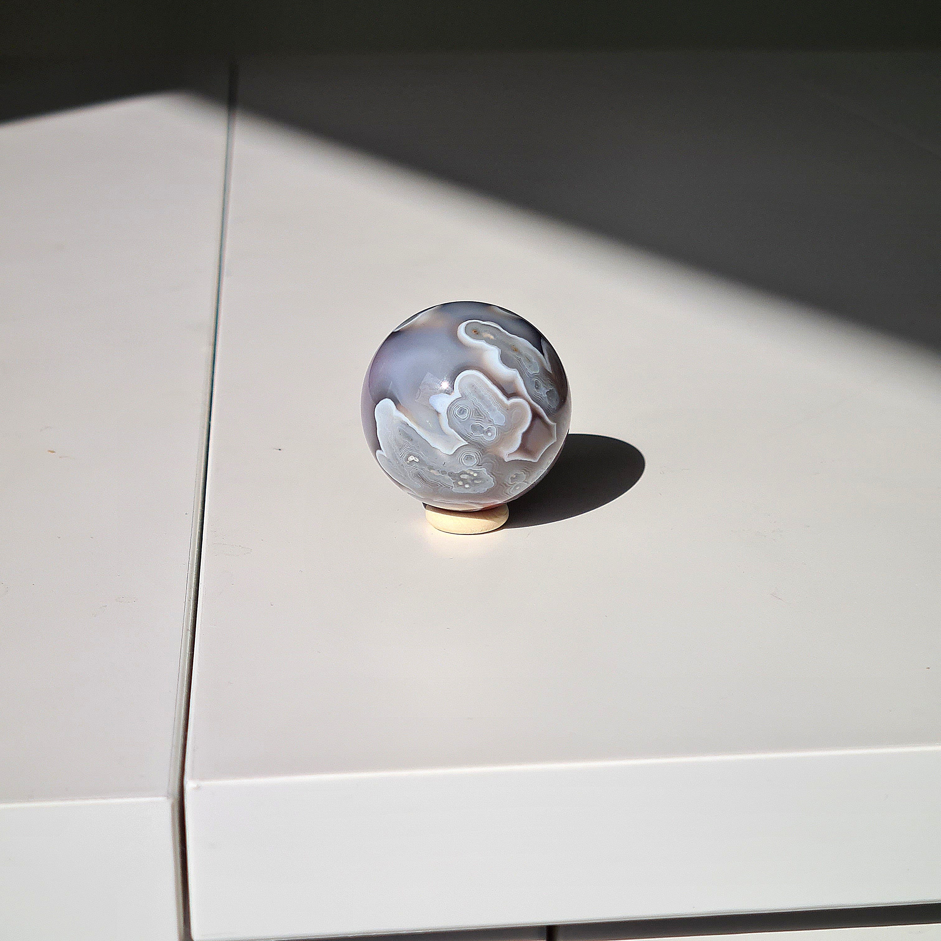 Swazi Agate Sphere with mini wood stand | E | 60 g | Appx 3.5 cm