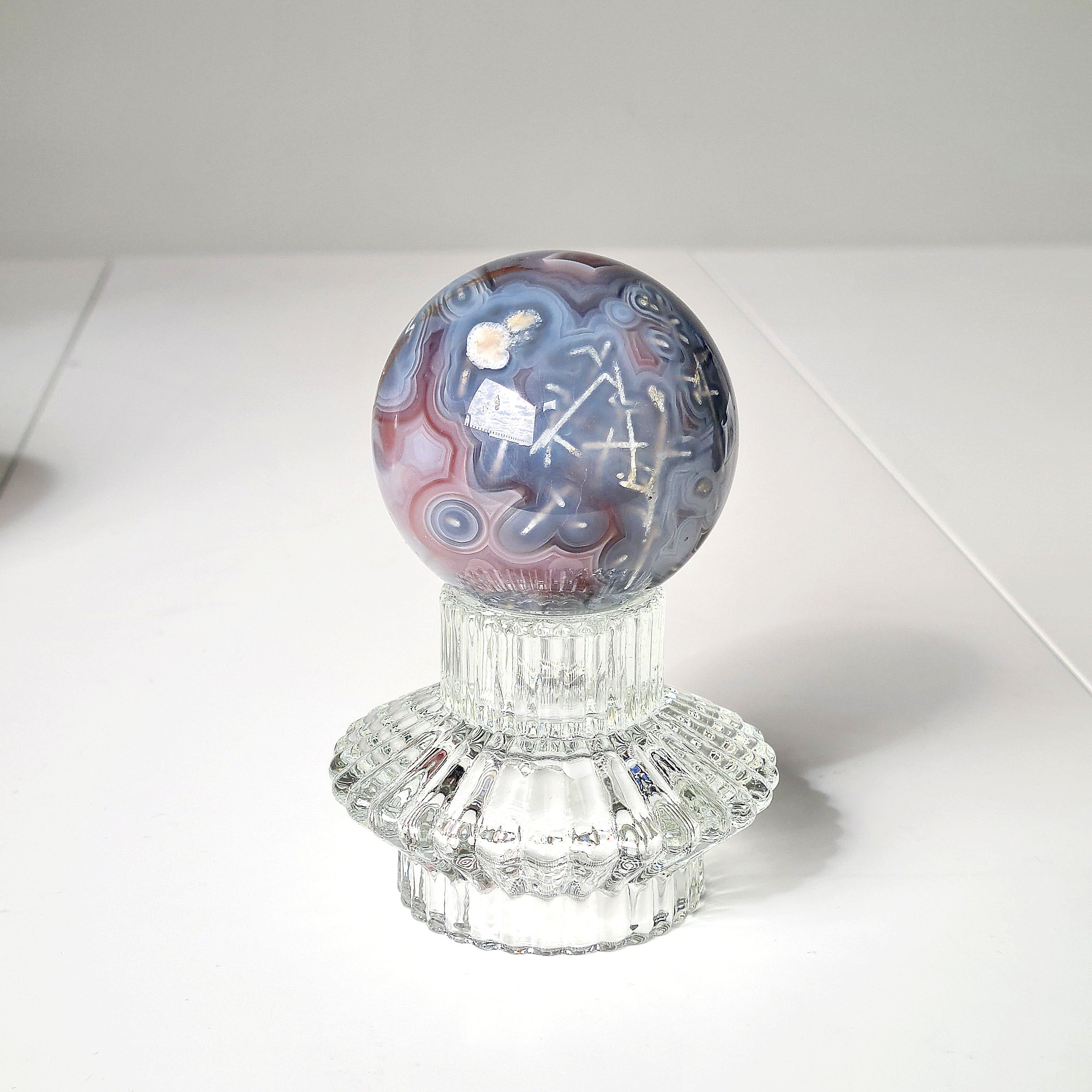 Swazi Agate Sphere with glass stand | B | 318 g | Appx 6.1 cm