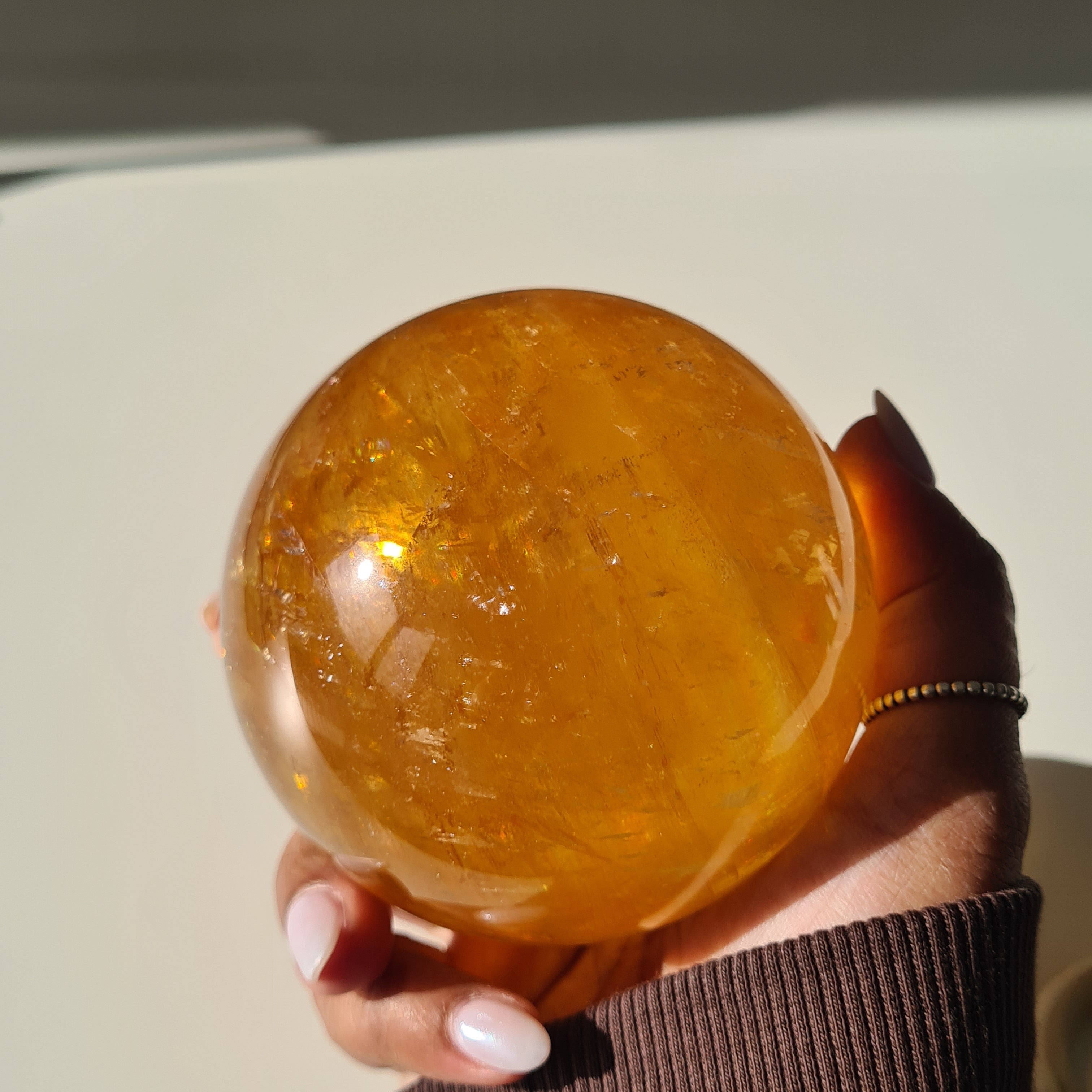 Ethereal Honey Calcite Sphere | B | 690 g | 7.7 cm