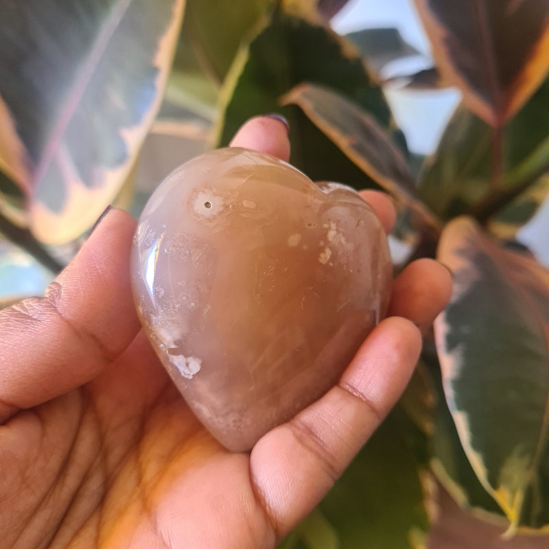 Flower Agate heart with stand ~ 20