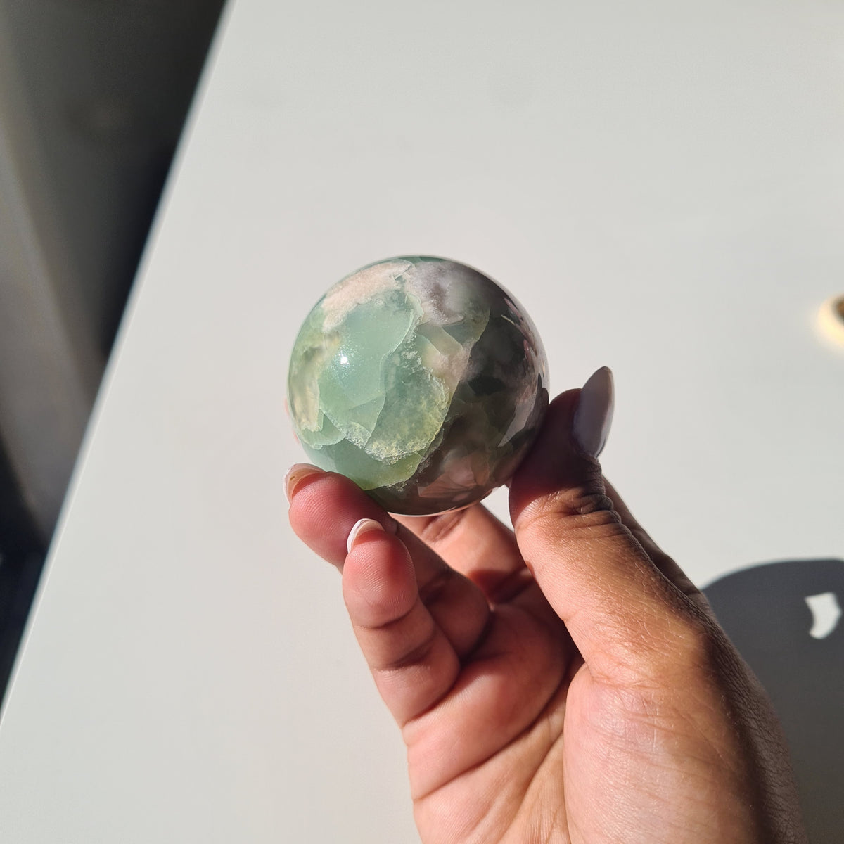 Green Flower Agate Crystal Sphere | Mini