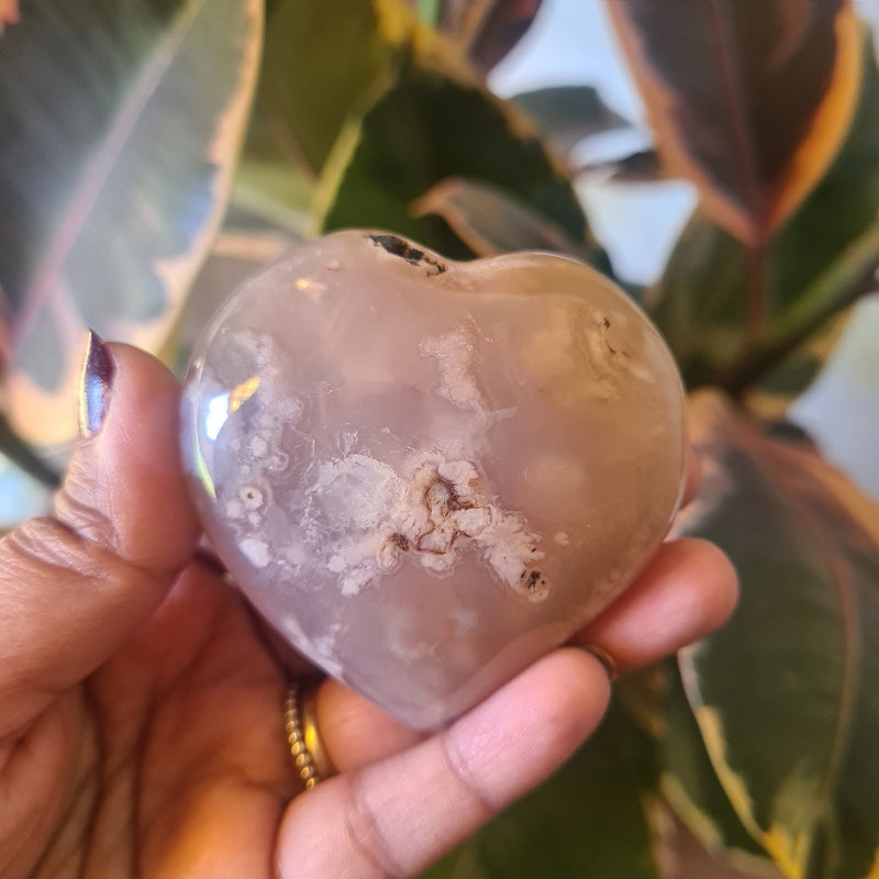 Flower Agate heart with stand ~ 20