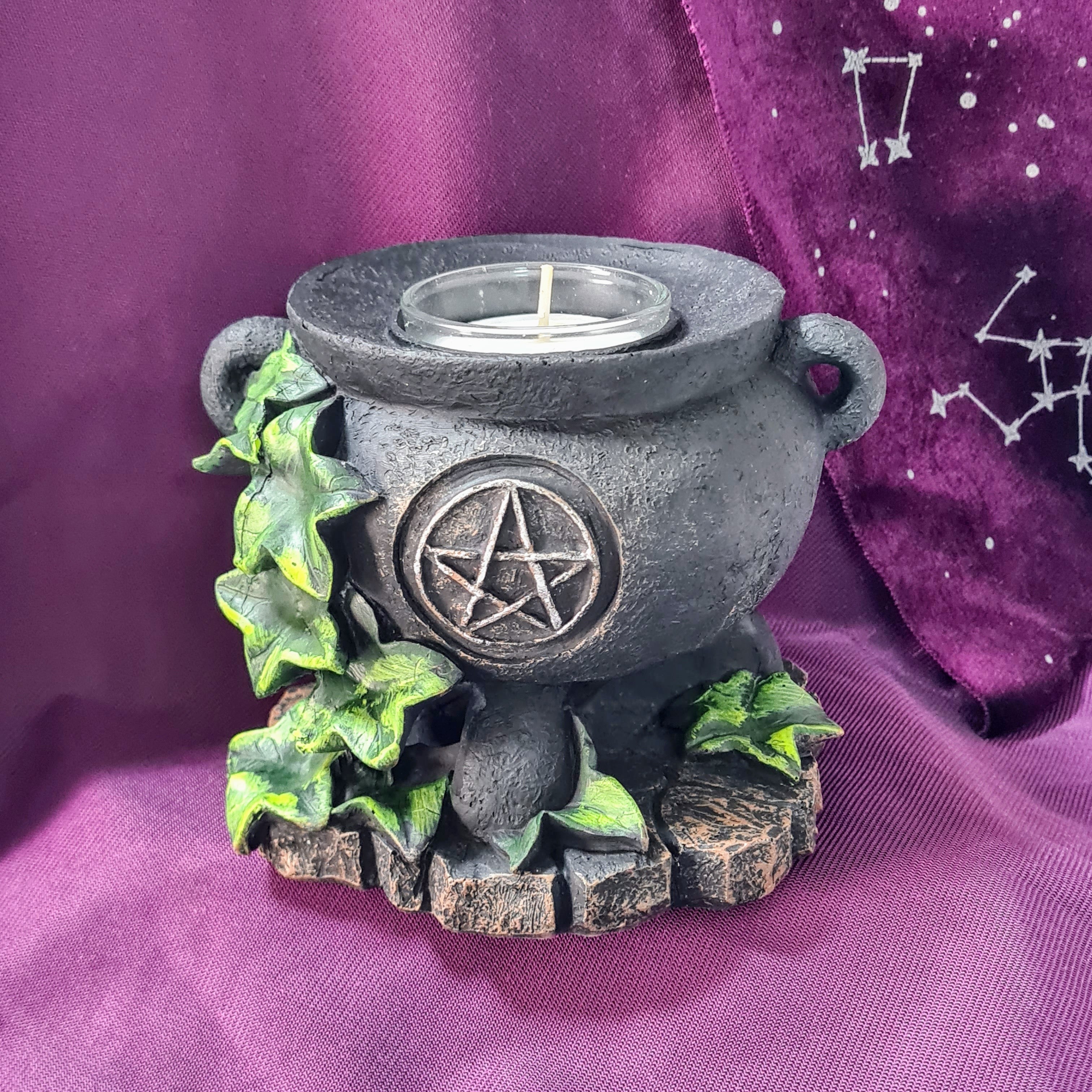 'Midnight' cauldron tea light holder | 10 Cm