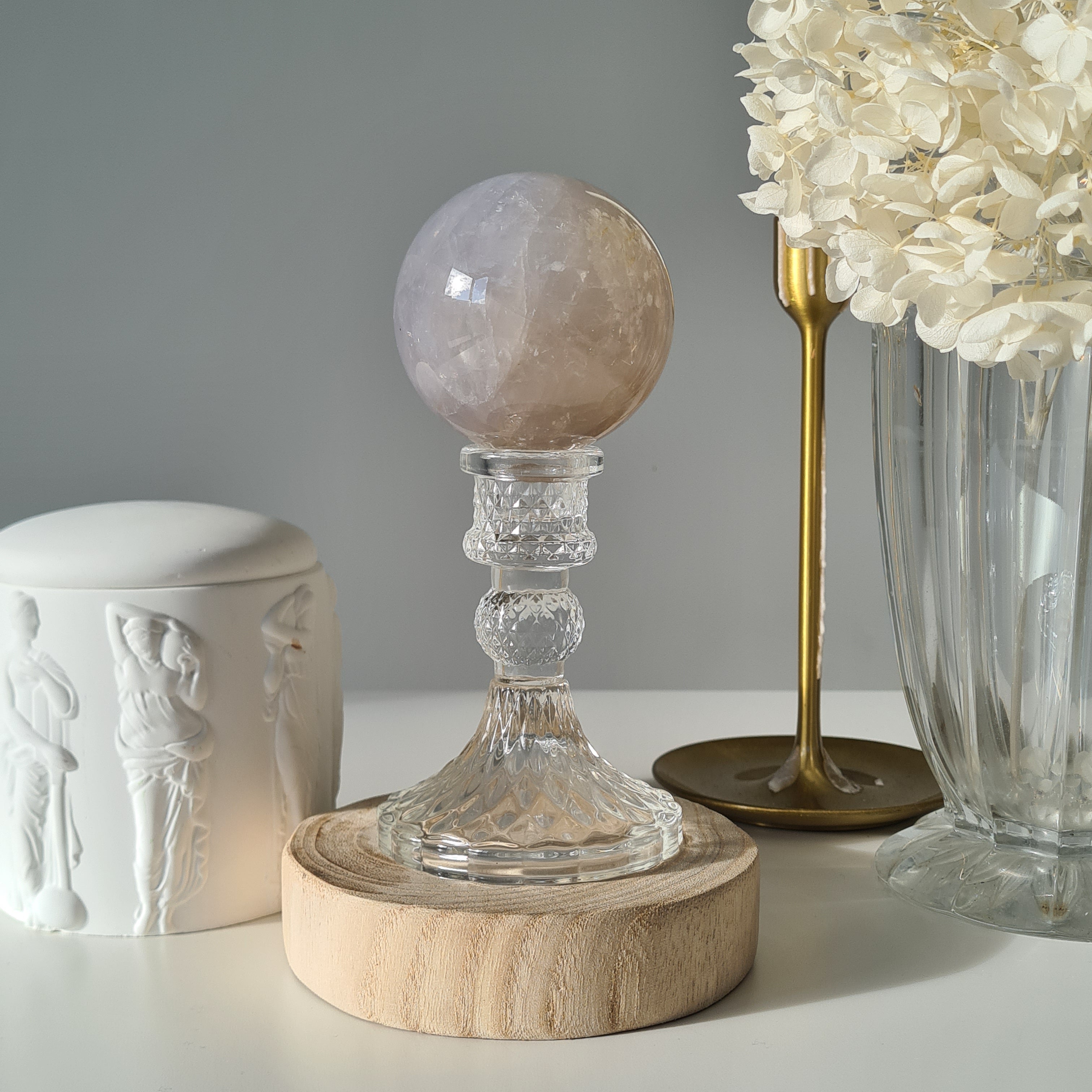 Blue Rose Quartz Sphere with stand | A | 450 g