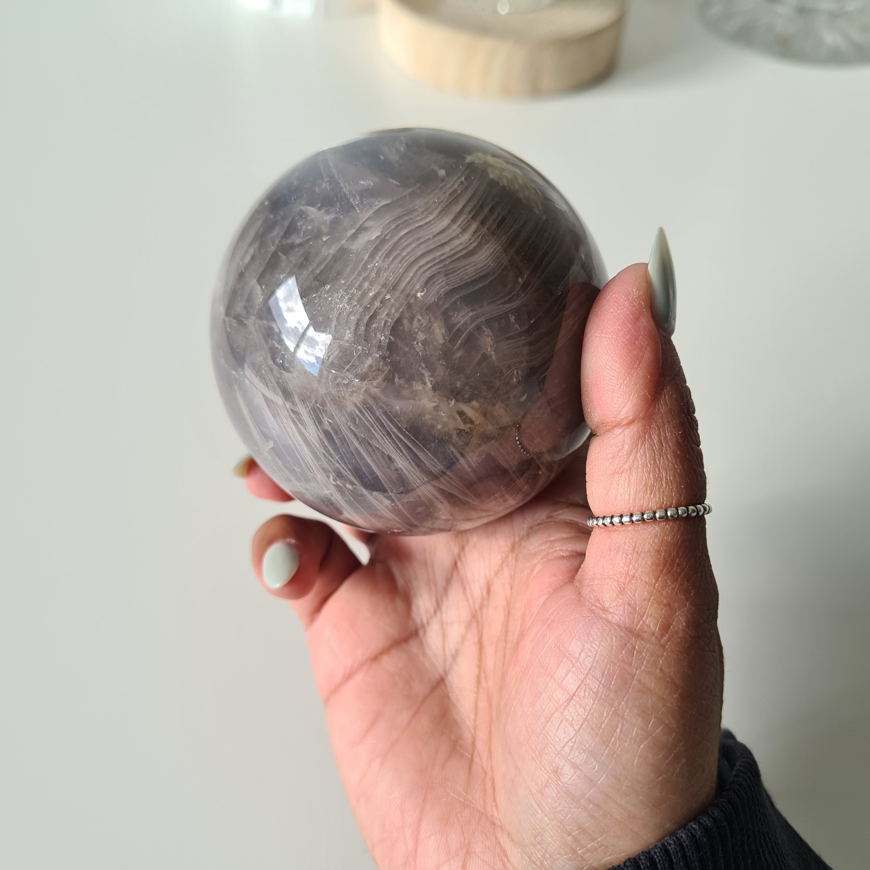 Blue Rose Quartz Sphere with stand | B | 540 g