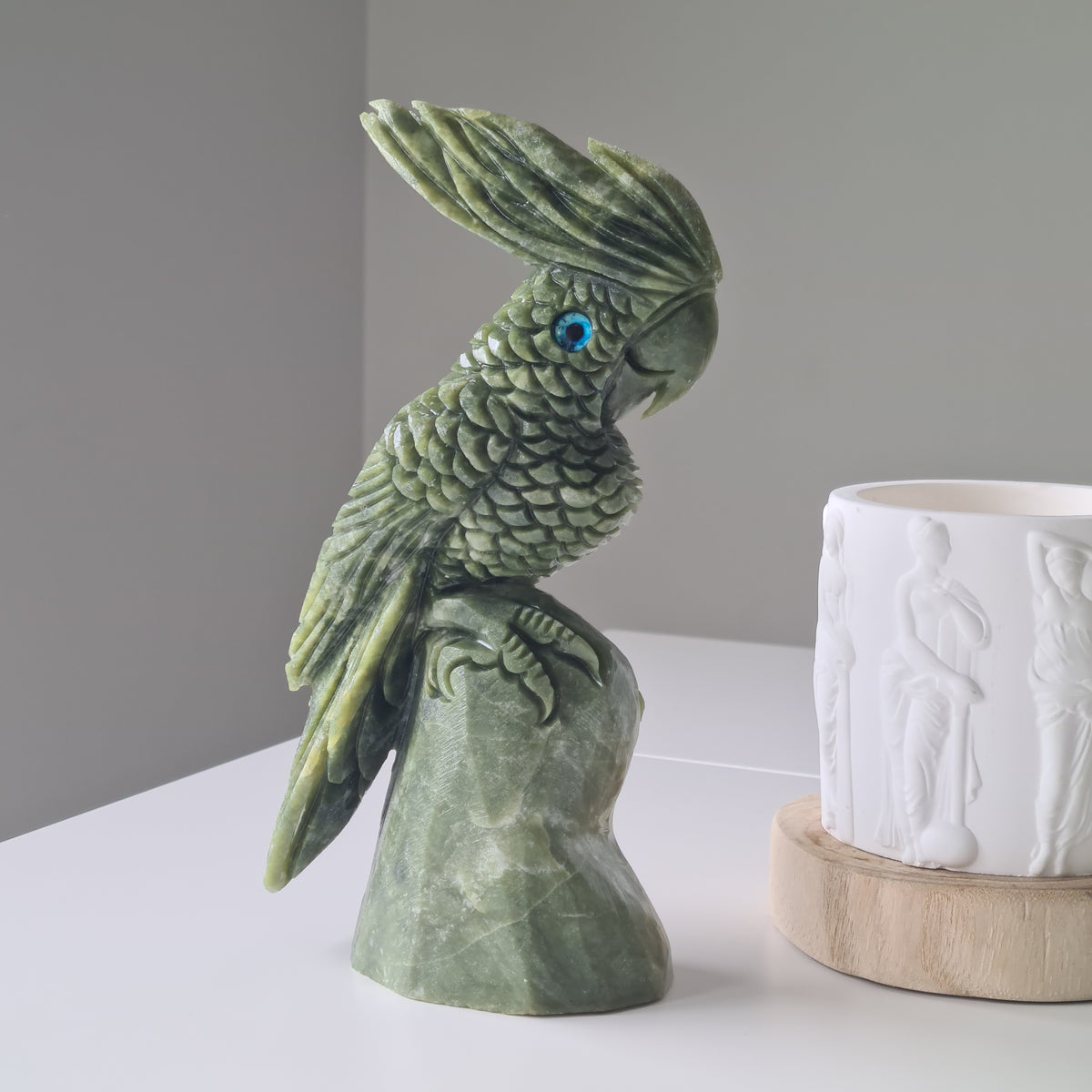 Jade Crystal Bird | Piece B | Handcarved | 22.5 cm tall