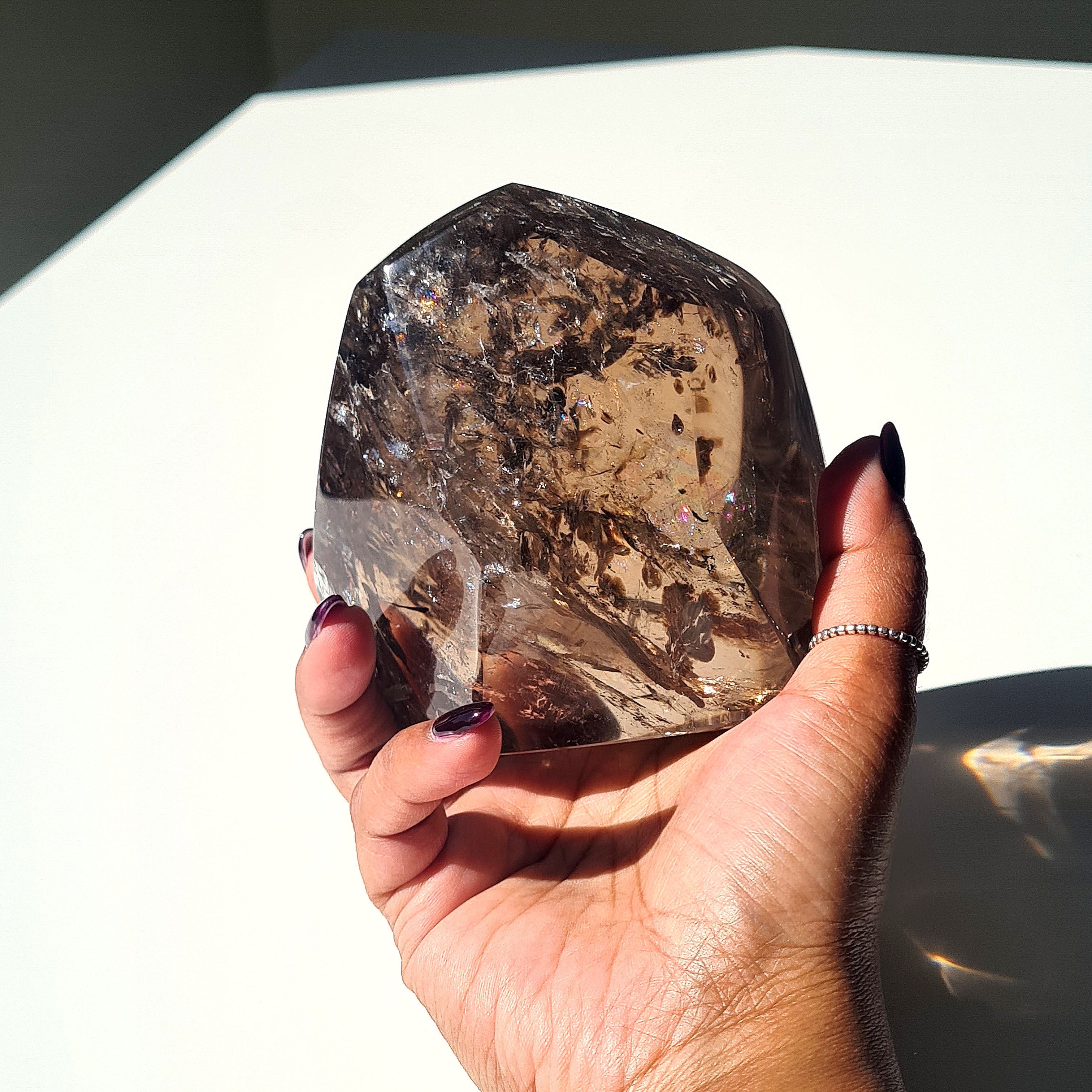 Smokey Quartz Crystal Polished Free Form | Custom Stand | 900 g | 9.3x8.3 cm crystal