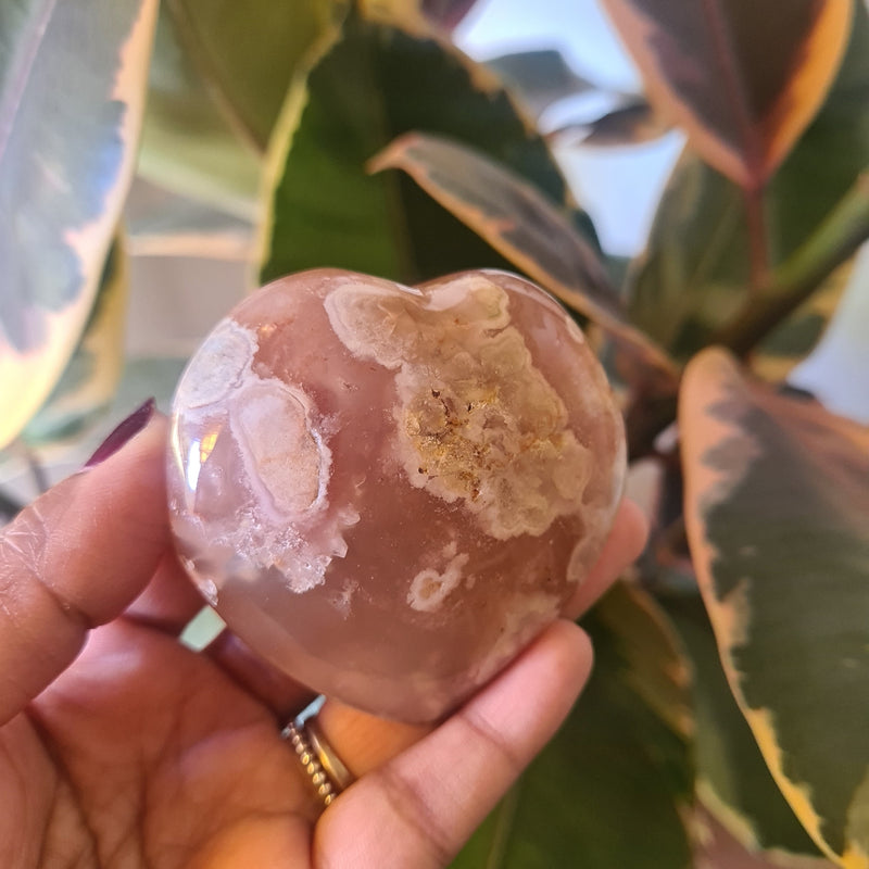 Flower Agate heart with stand ~ 11