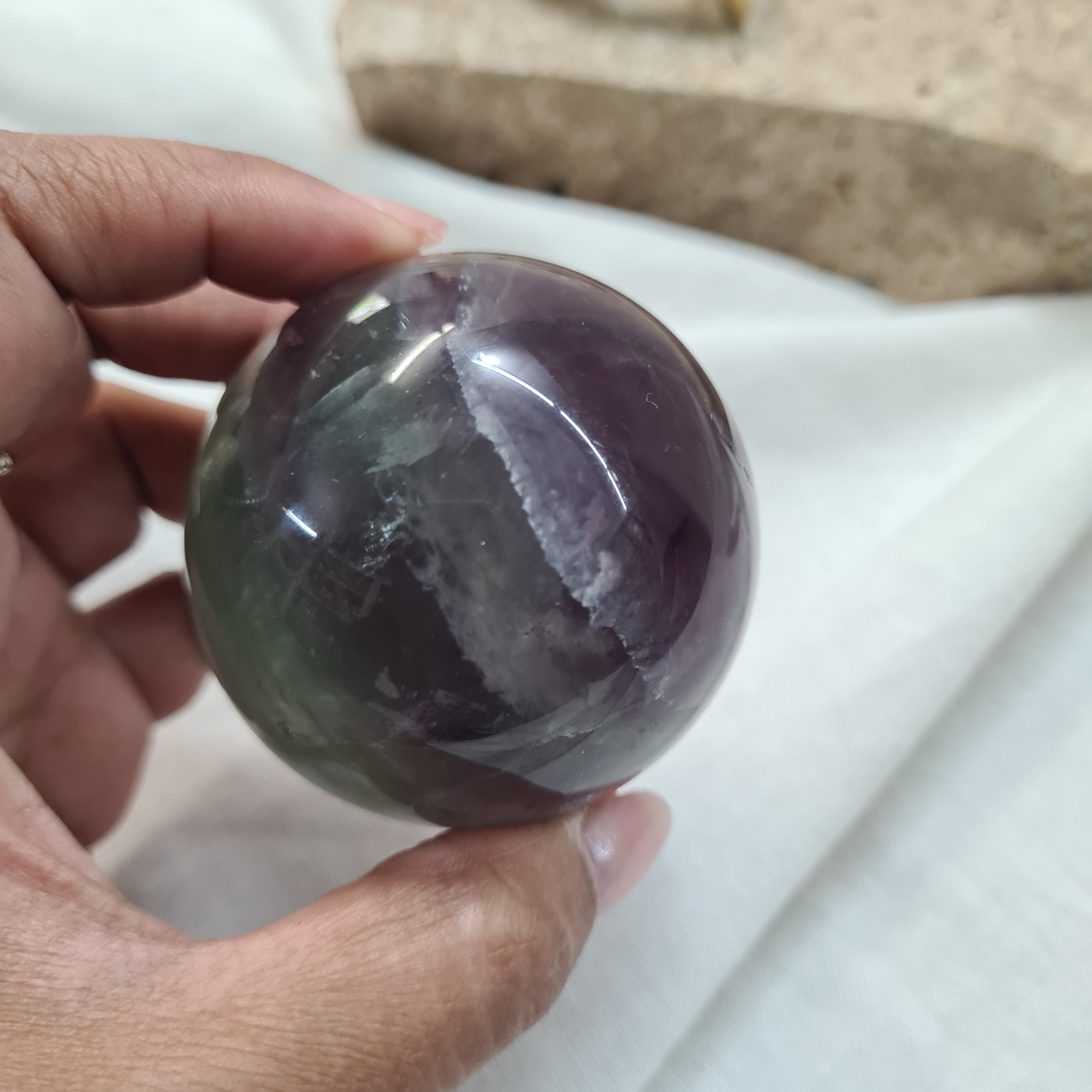 Green & Purple Fluorite Sphere with brass stand | 264 g