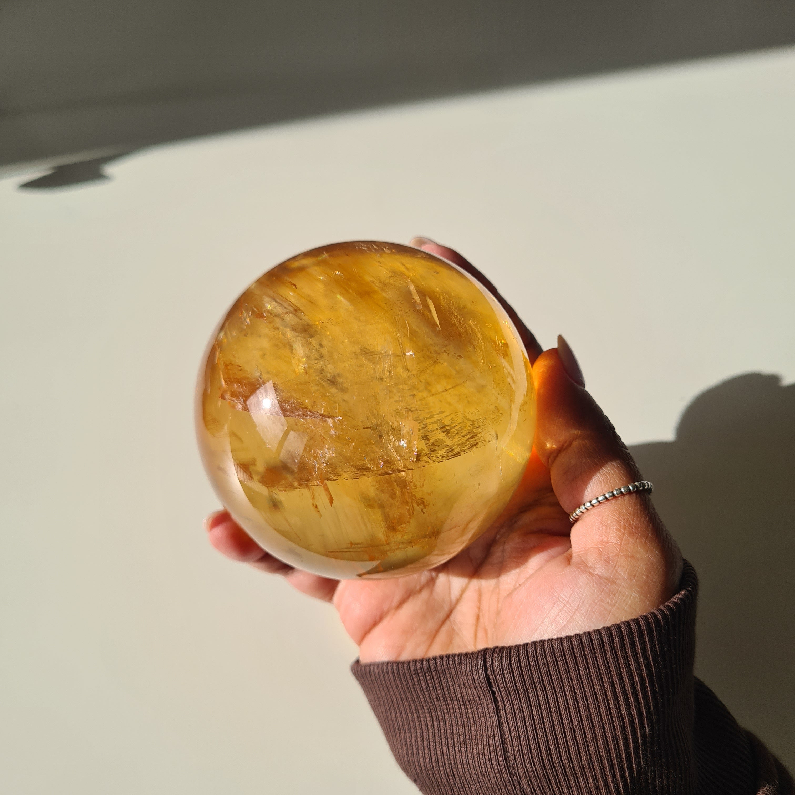 Ethereal Honey Calcite Sphere | A | 690 g | 7.8 cm