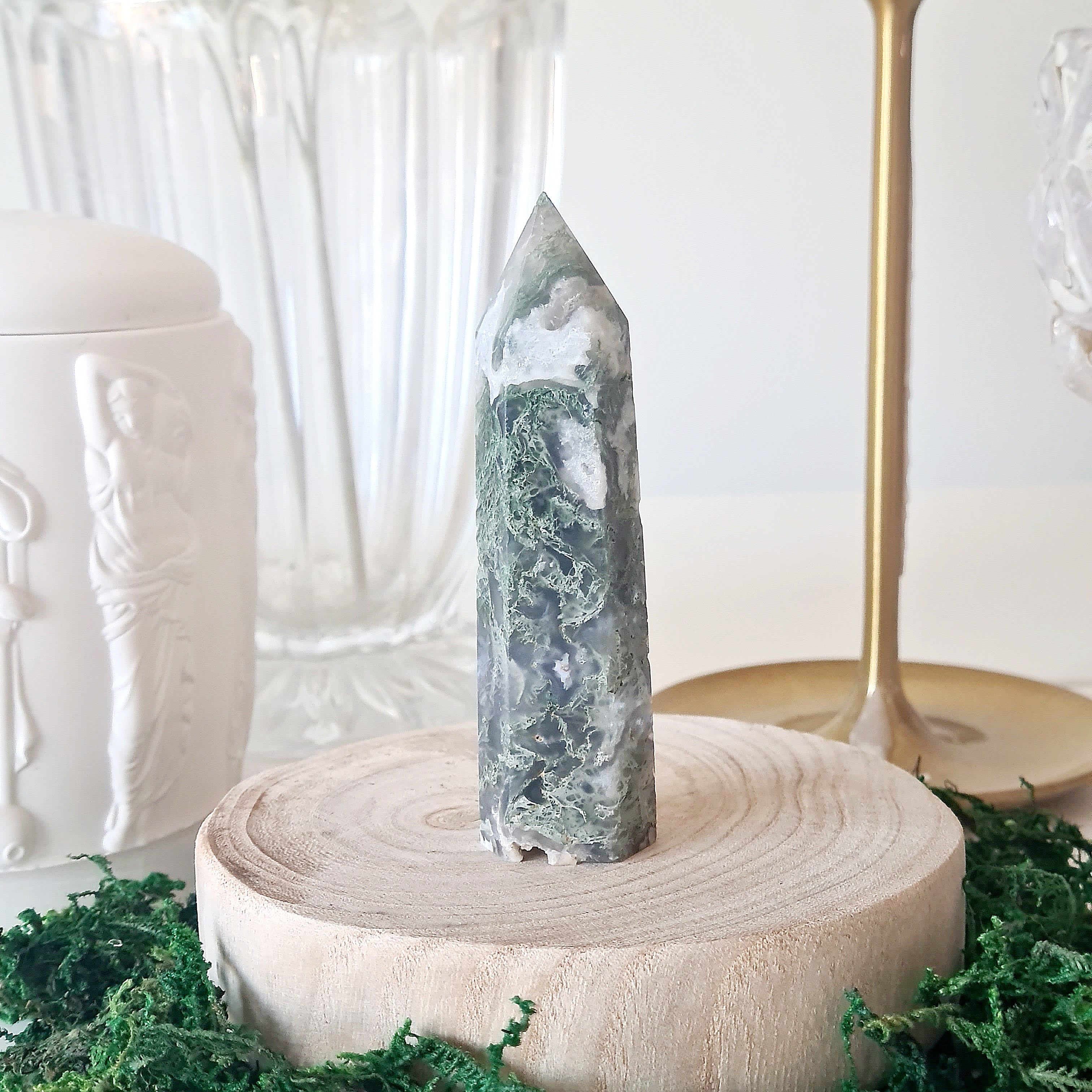 Moss Agate Crystal Point | Small | D