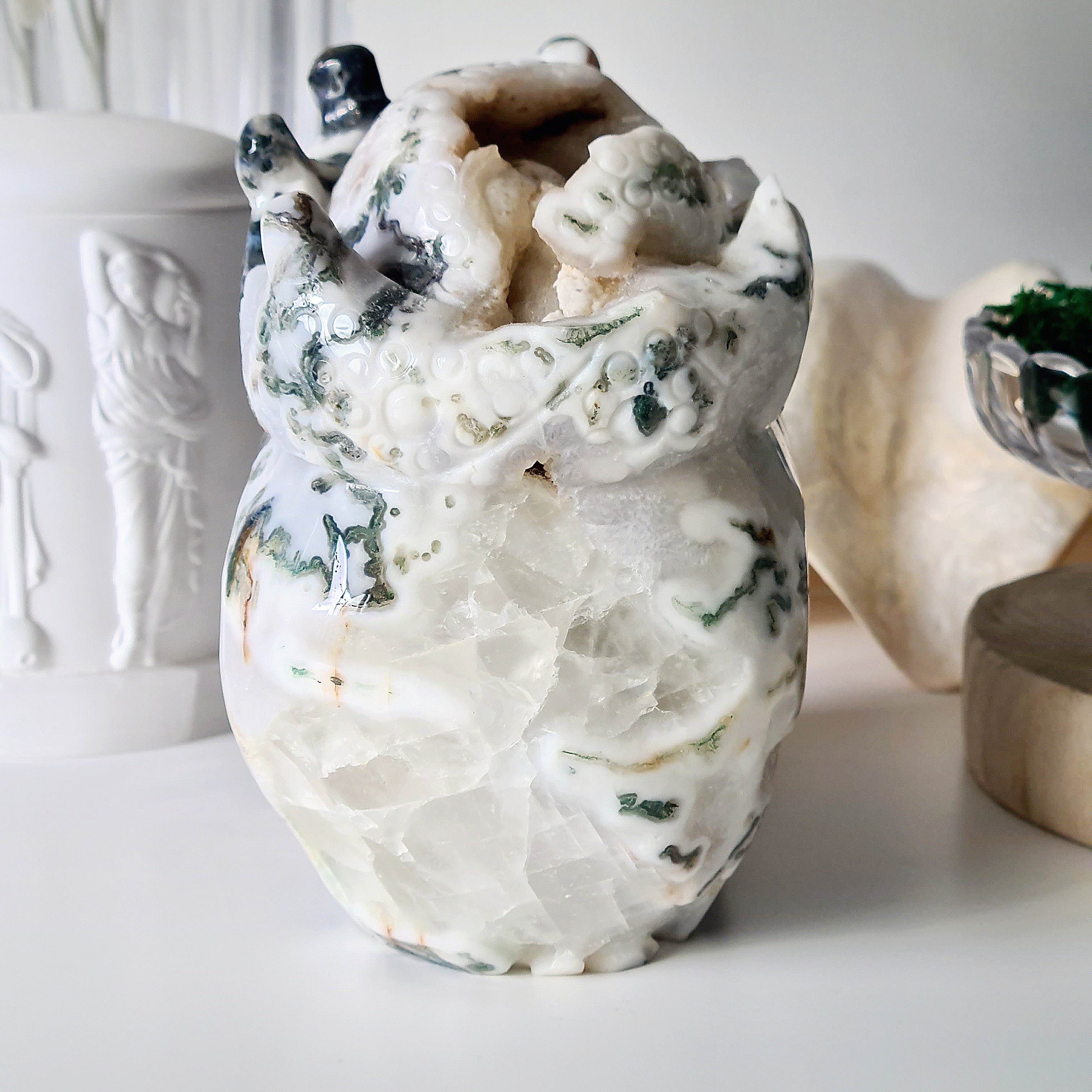 The last King | Moss Agate Skull Carving | 2.4 kg