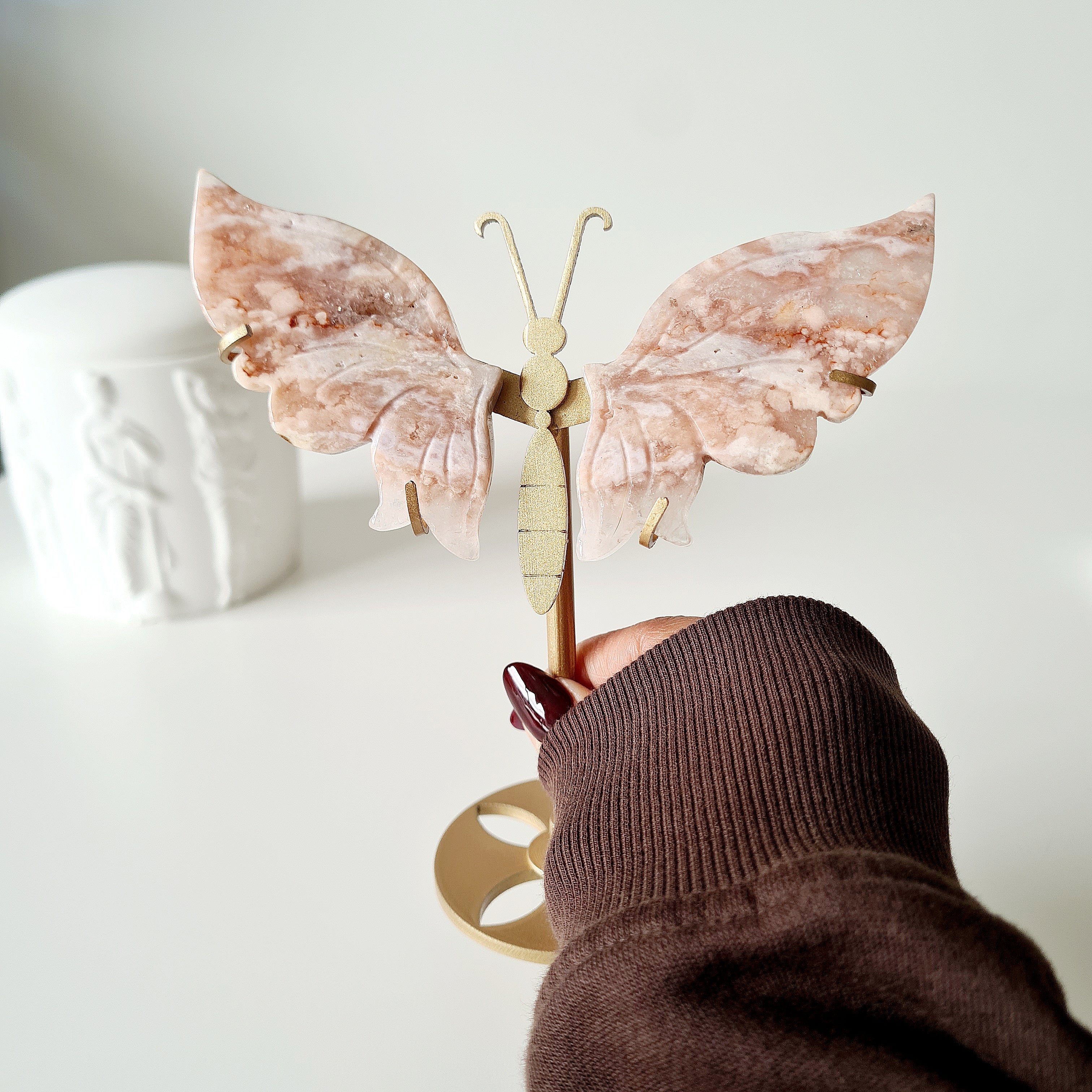 Flower Agate Butterfly 🦋 | Small | 14.5 cm tall with stand