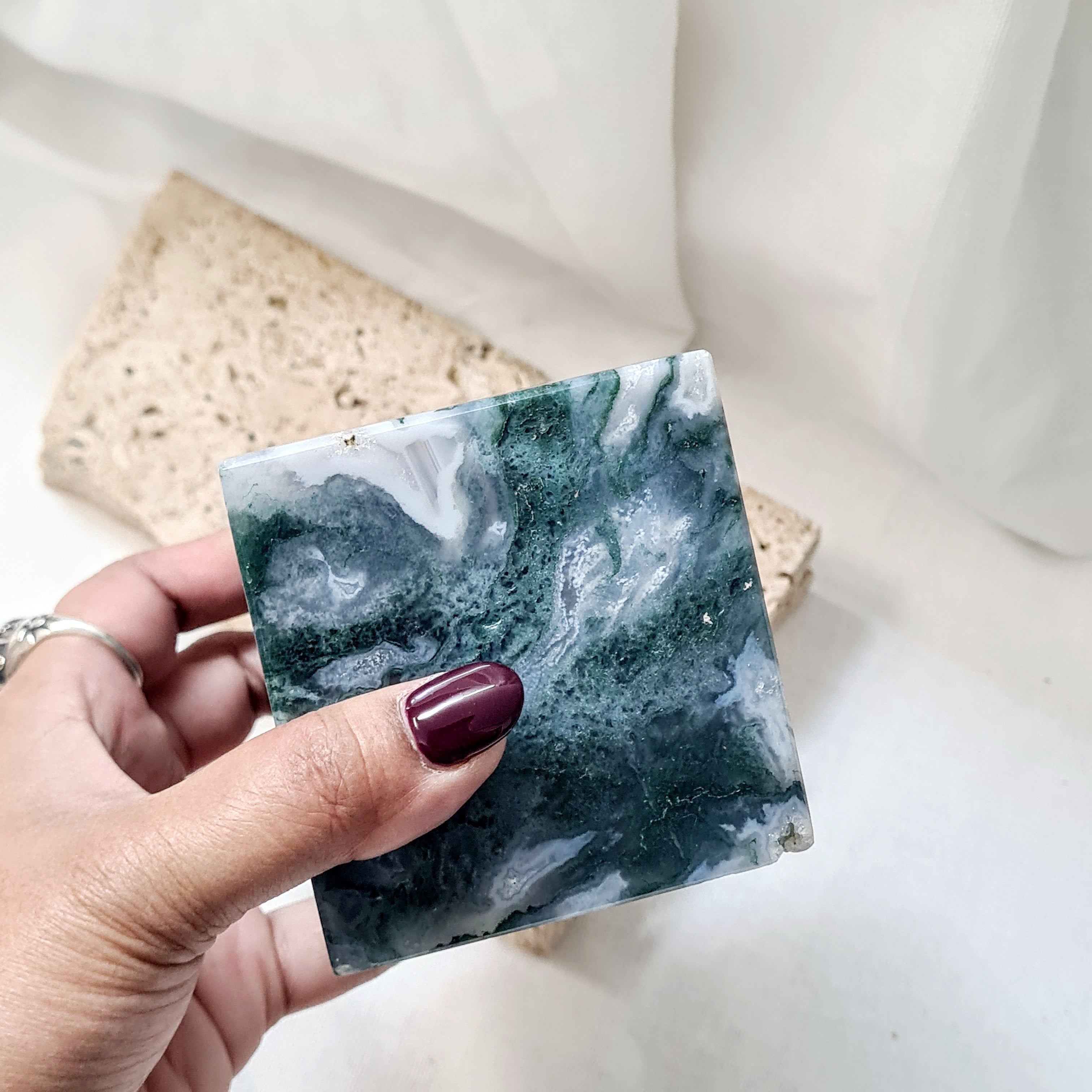 Moss Agate | Large cube