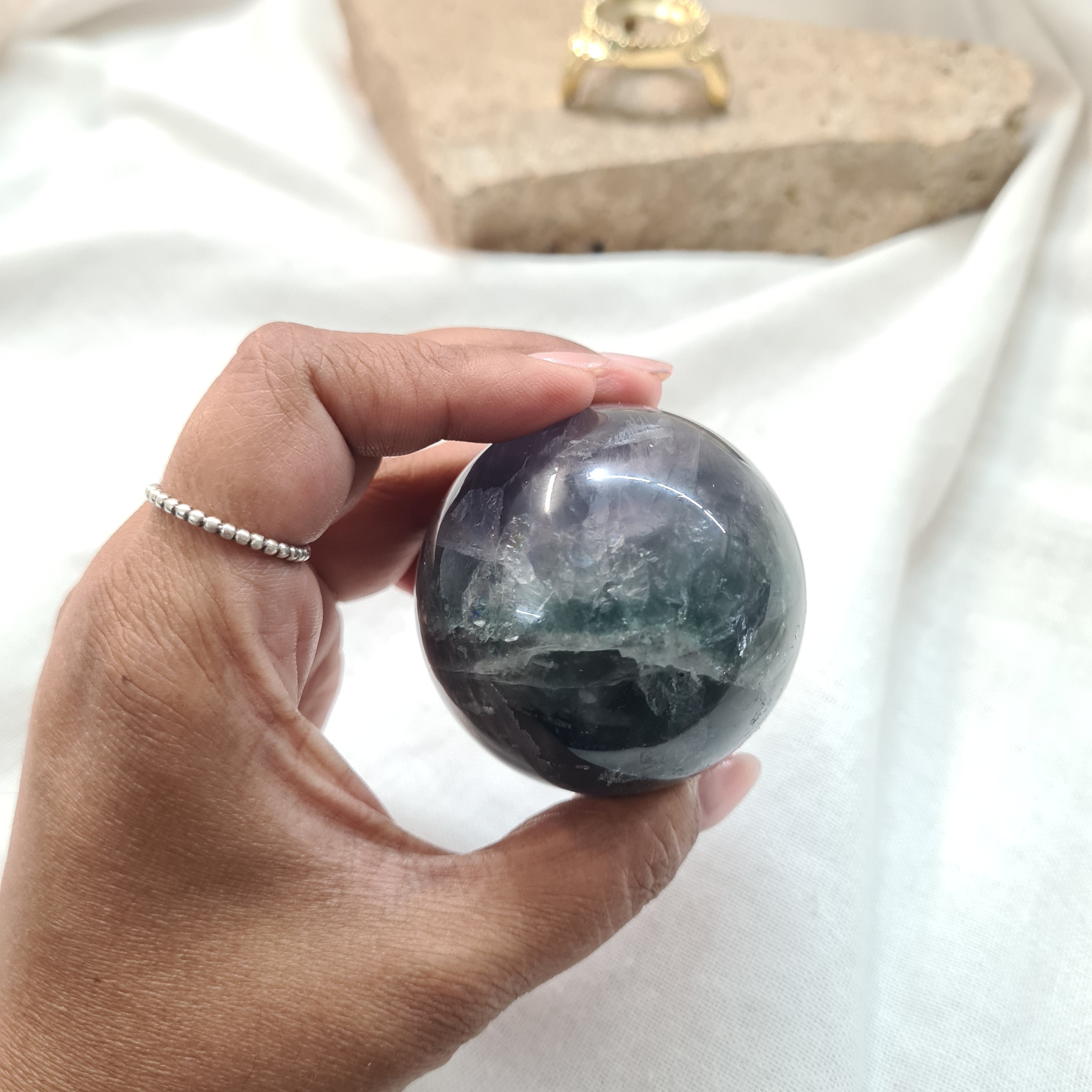 Rainbow Fluorite Sphere with brass stand | 232 g