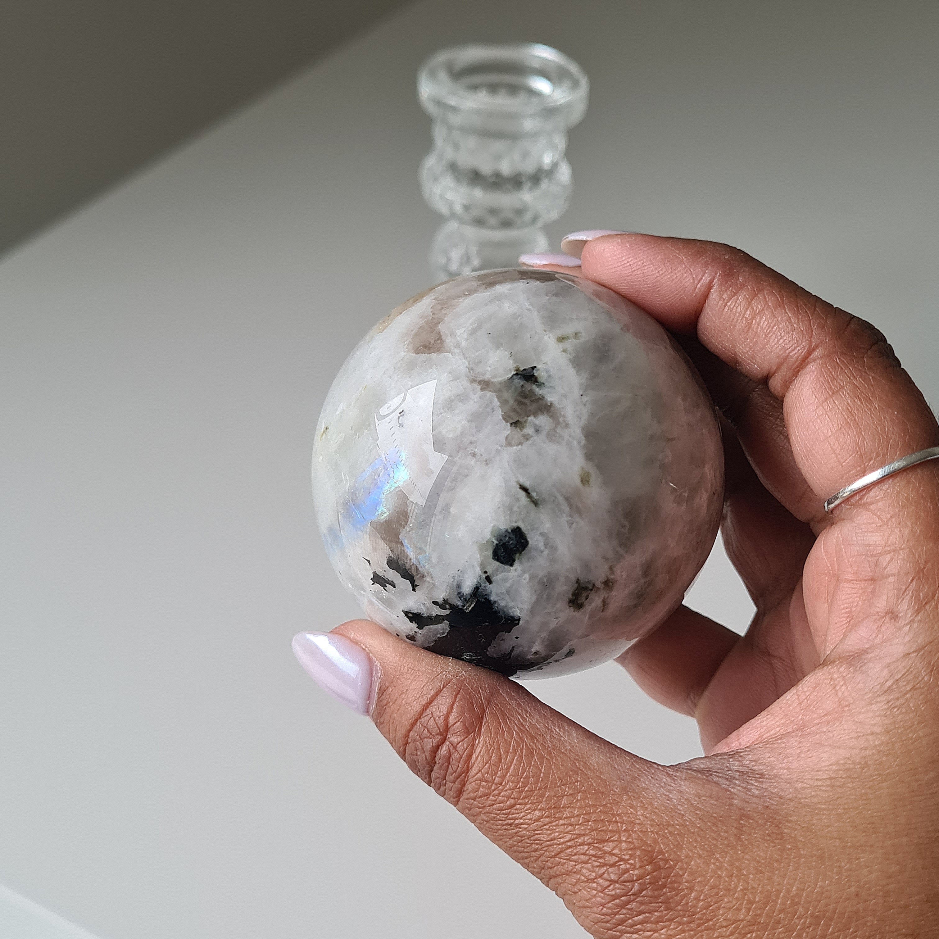 Moonstone 🌙 Sphere with stand | B | 5.8 cm Sphere