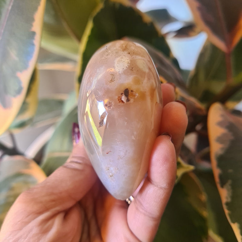 Flower Agate heart with stand ~ 6