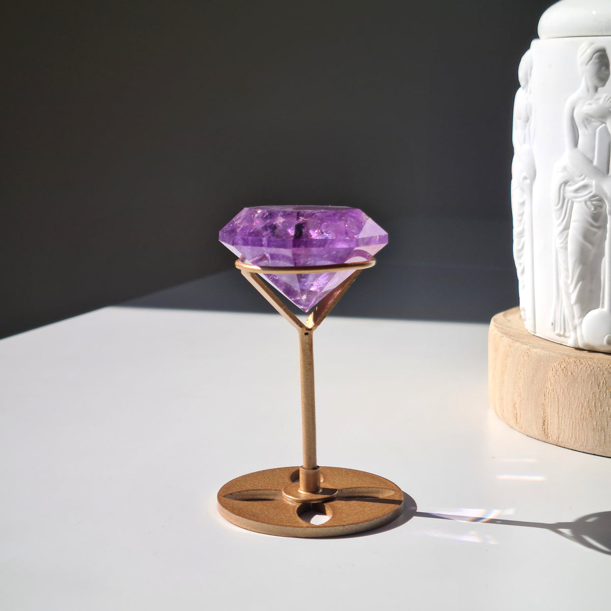 Amethyst Diamond Carving on Stand | 3.8 cm