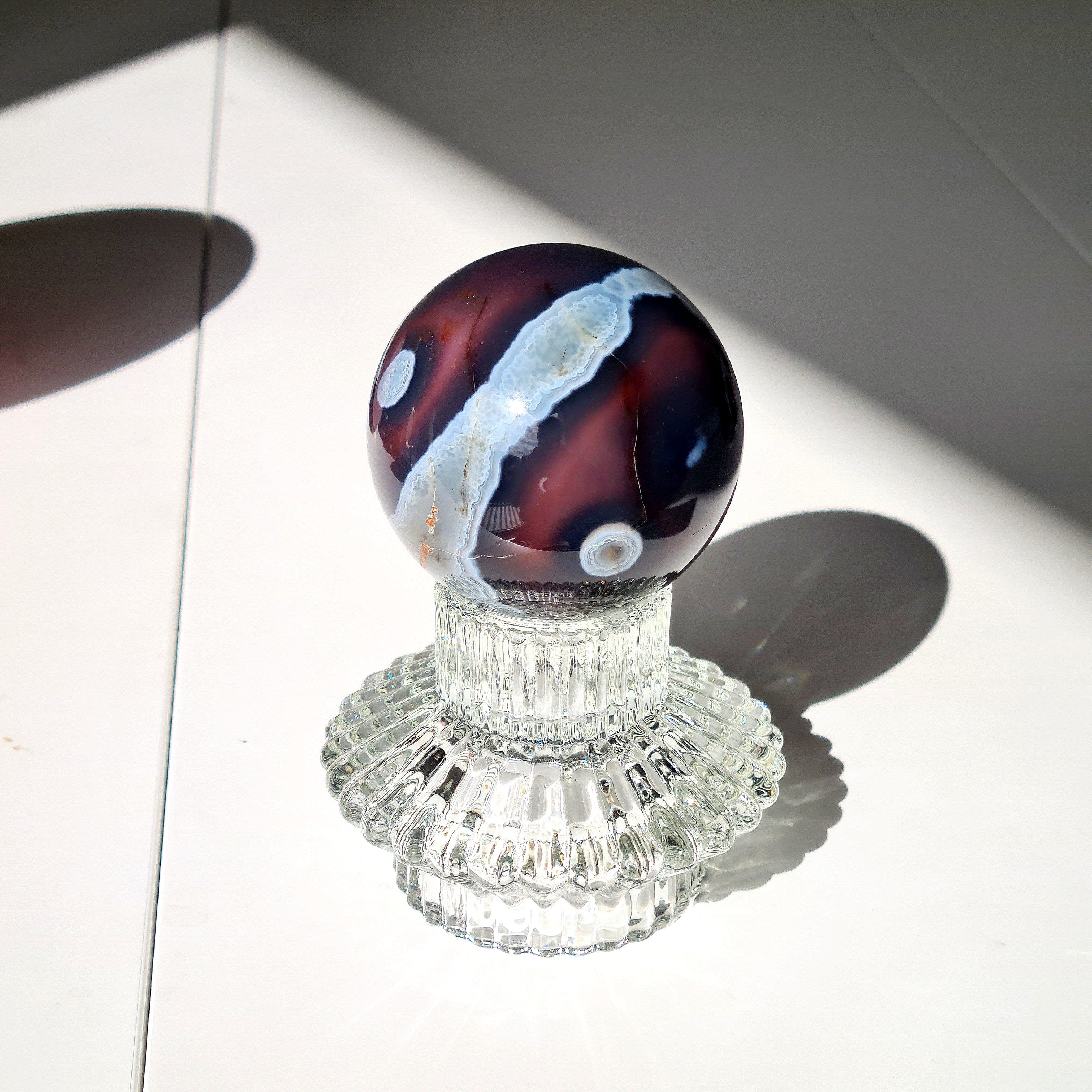 Swazi Agate Sphere with glass stand | C | 290 g | Appx 5.8 cm