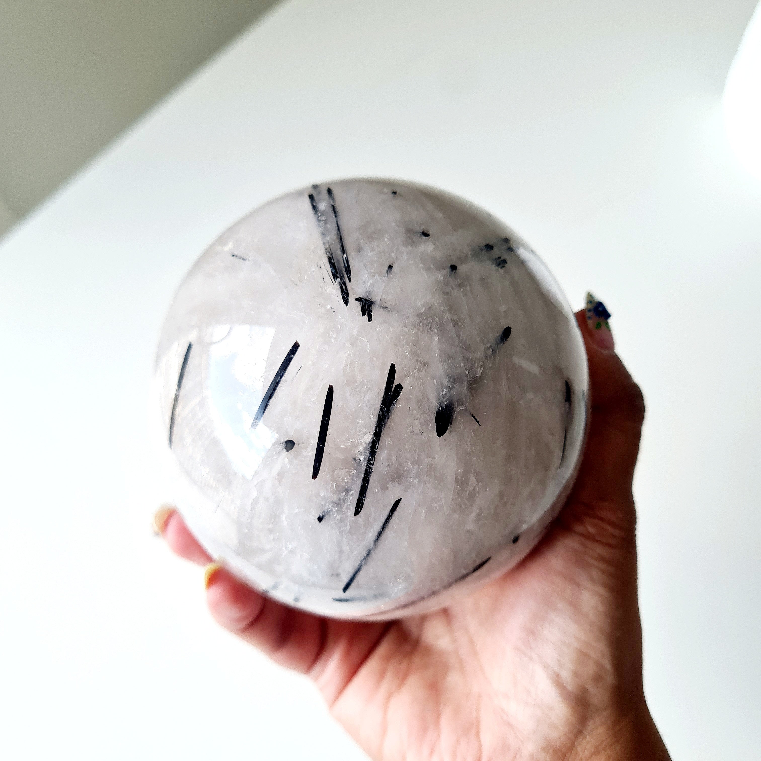 Tourmalinated Quartz | 1.4 kg with metal stand | 9.8 Cm