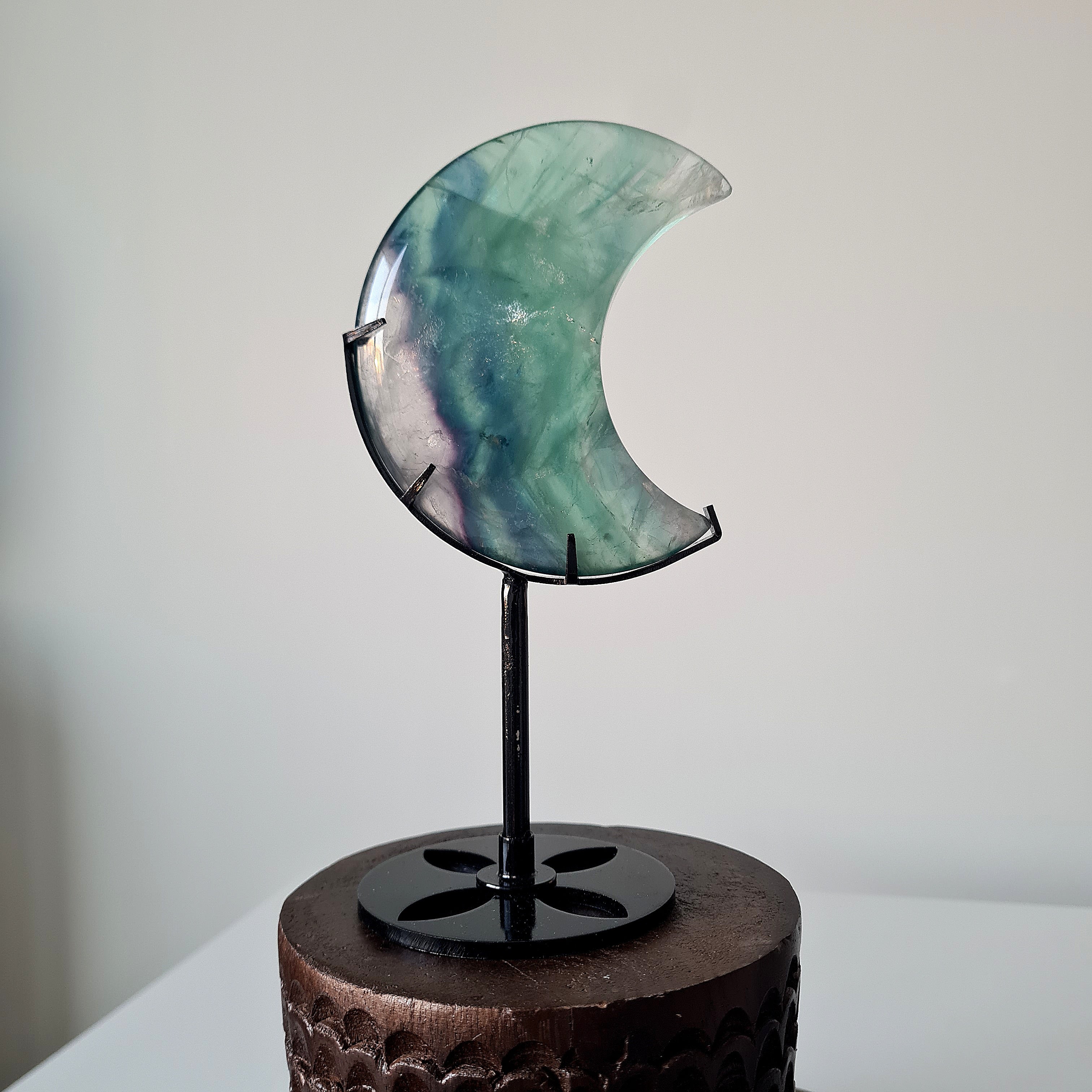 Milky Lane Fluorite Crescent Moon 🌙  Carving on Stand | D