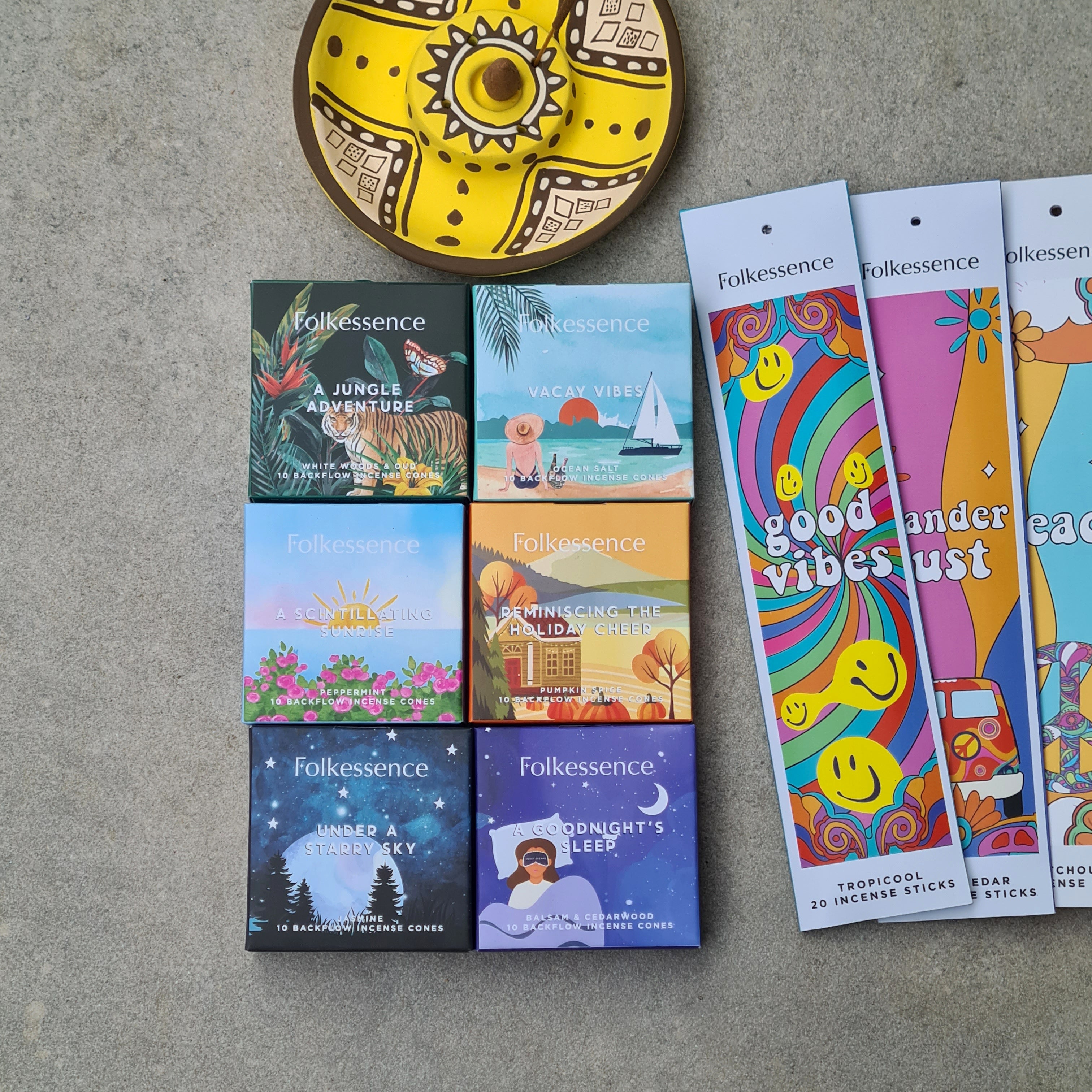 Mindful Moments Incense Set | 120 incense sticks, 60 backflow incense cones & Burner