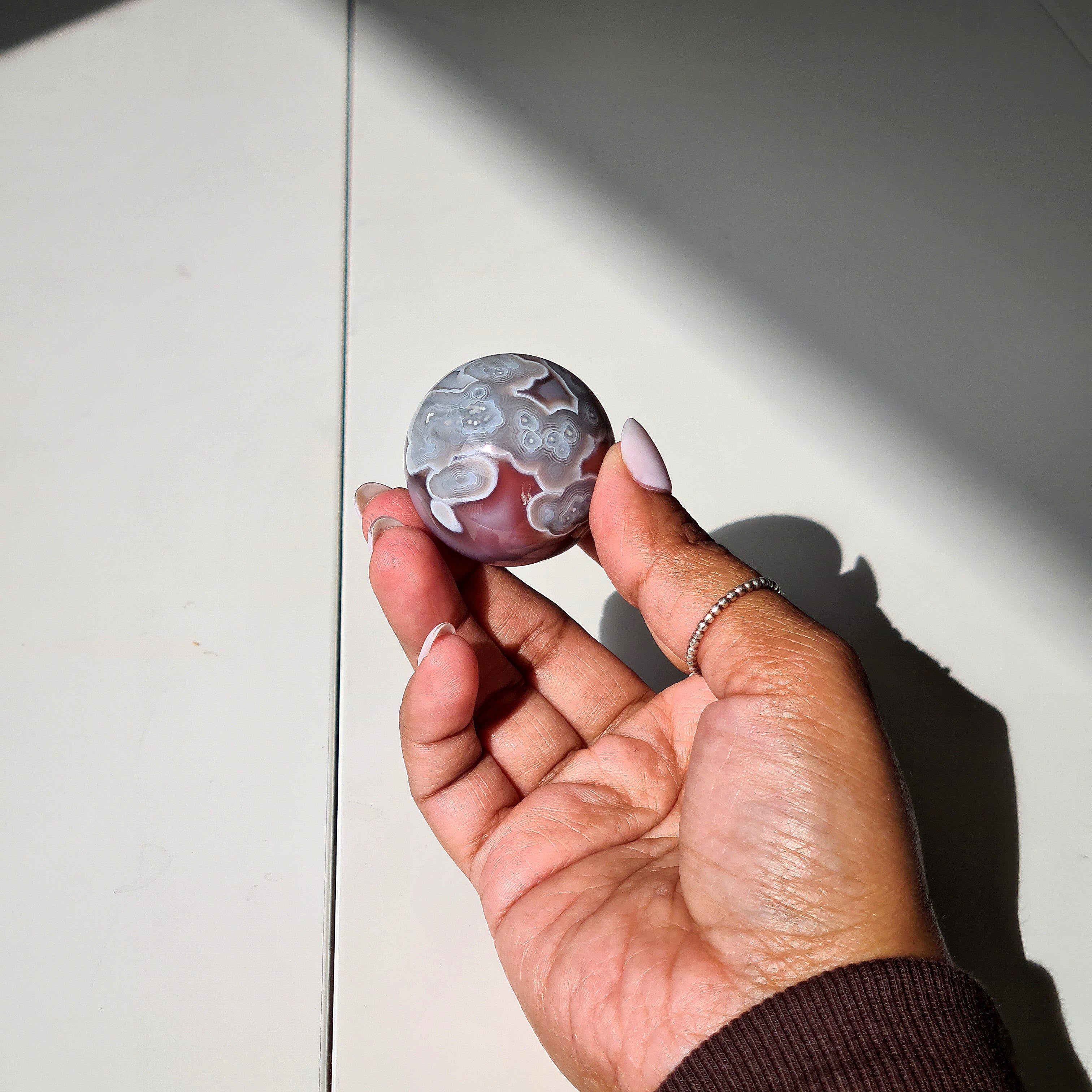 Swazi Agate Sphere with mini wood stand | E | 60 g | Appx 3.5 cm