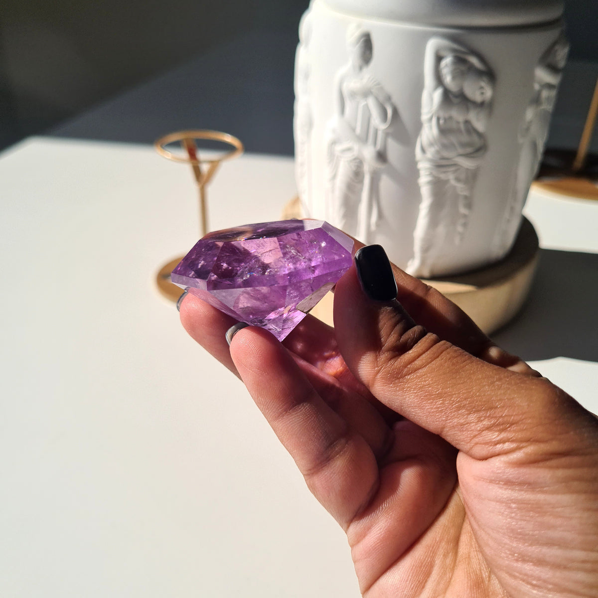 Amethyst Diamond Carving on Stand | 3.8 cm