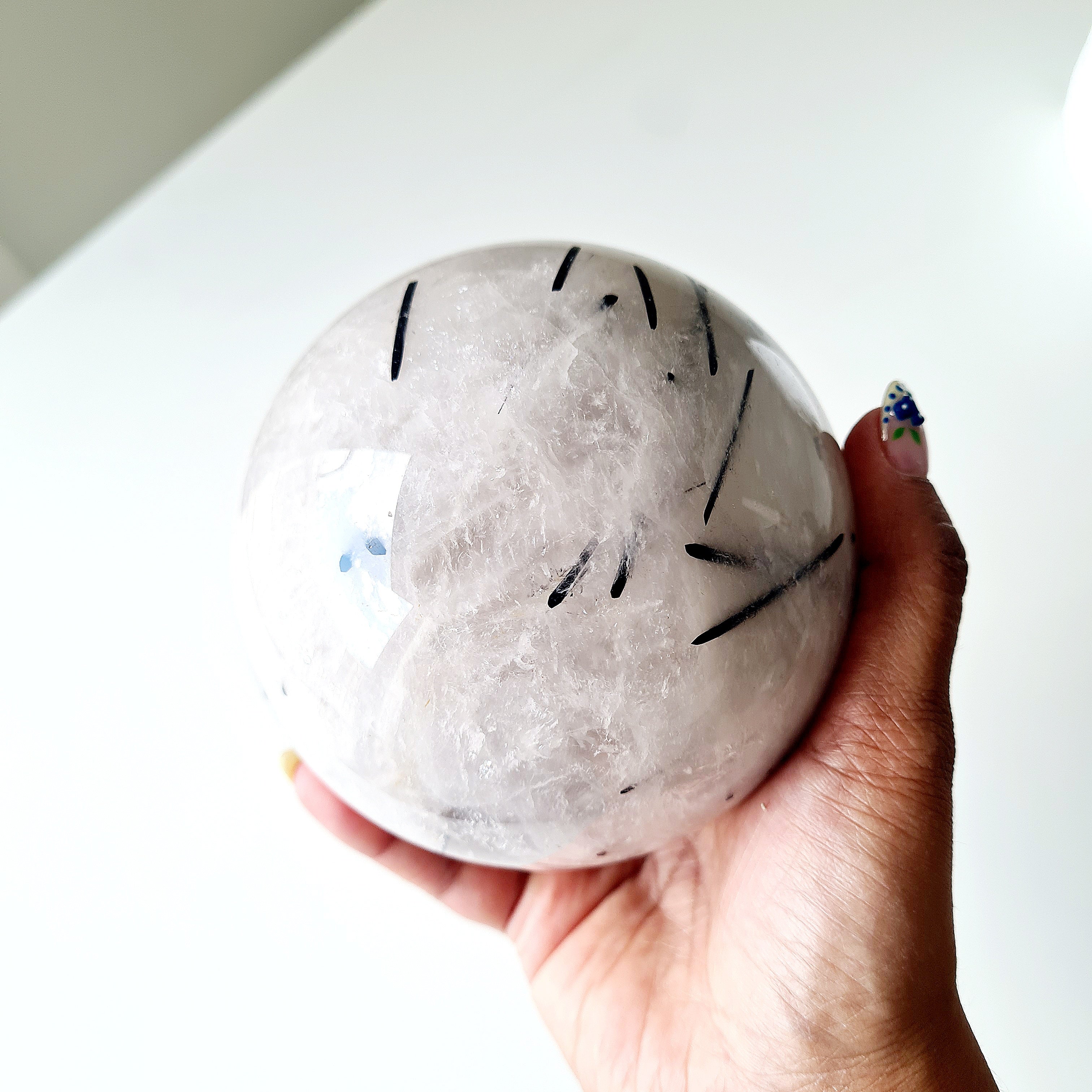 Tourmalinated Quartz | 1.4 kg with metal stand | 9.8 Cm