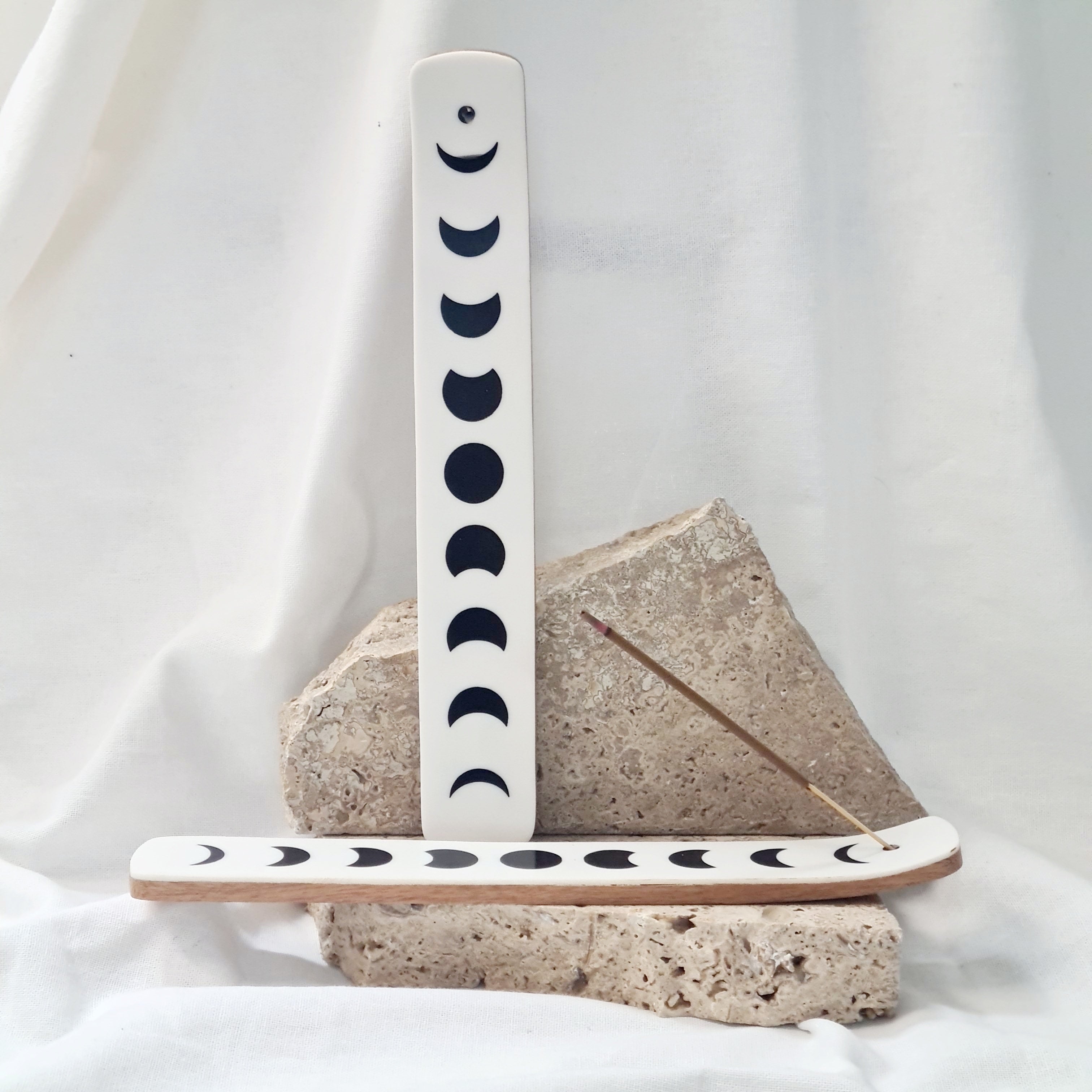 Moon Phase Incense Holder | White