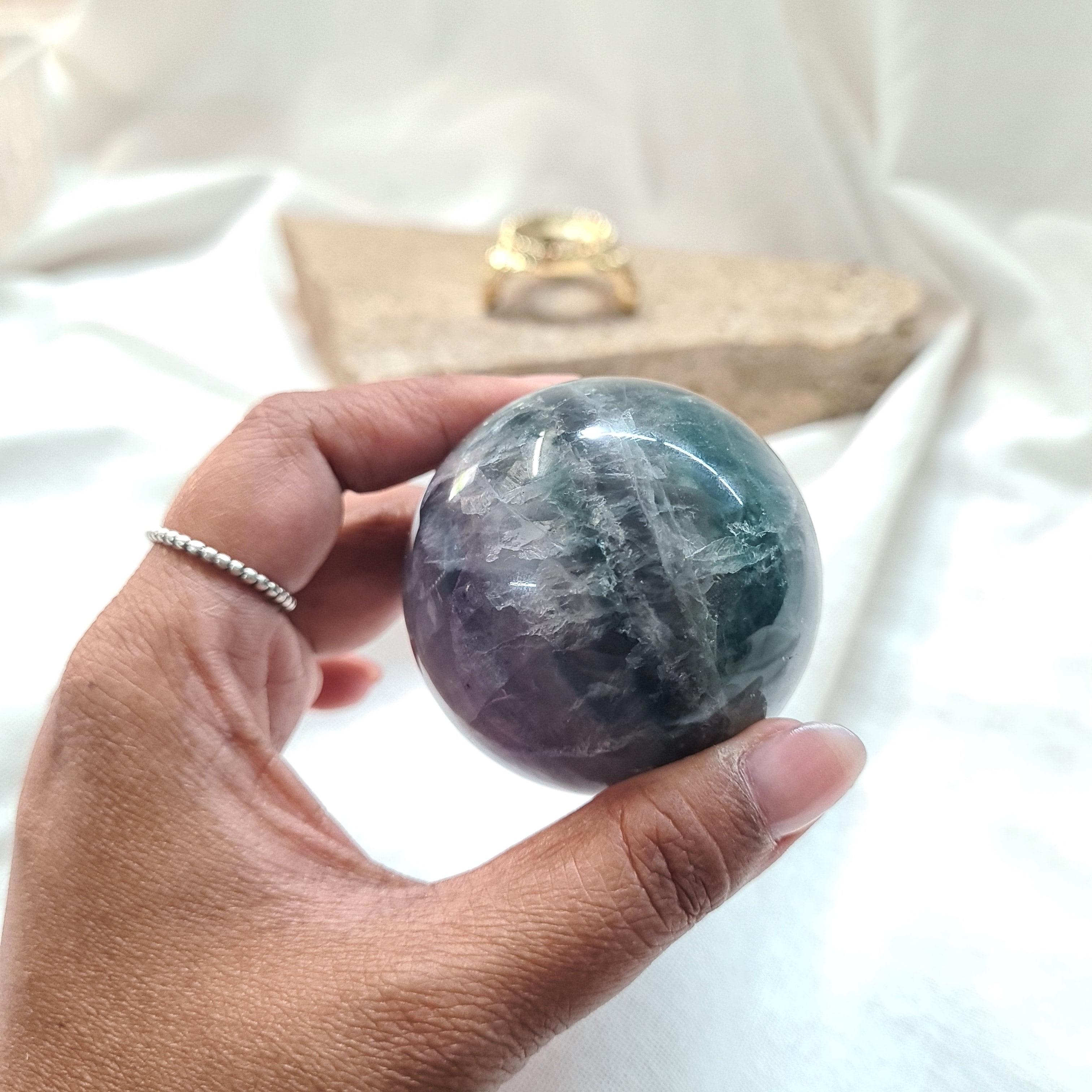 Rainbow Fluorite Sphere with brass stand | 232 g