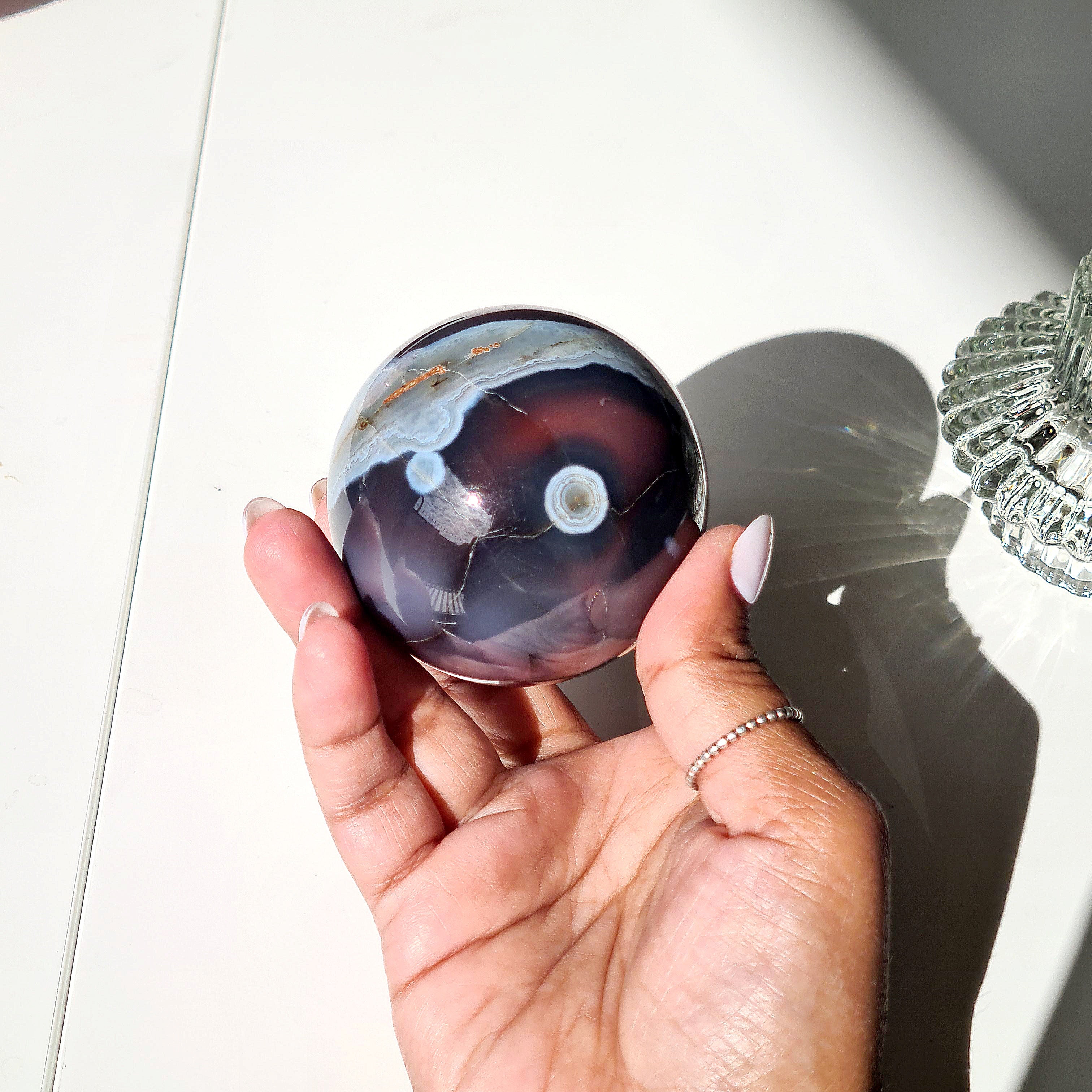 Swazi Agate Sphere with glass stand | C | 290 g | Appx 5.8 cm
