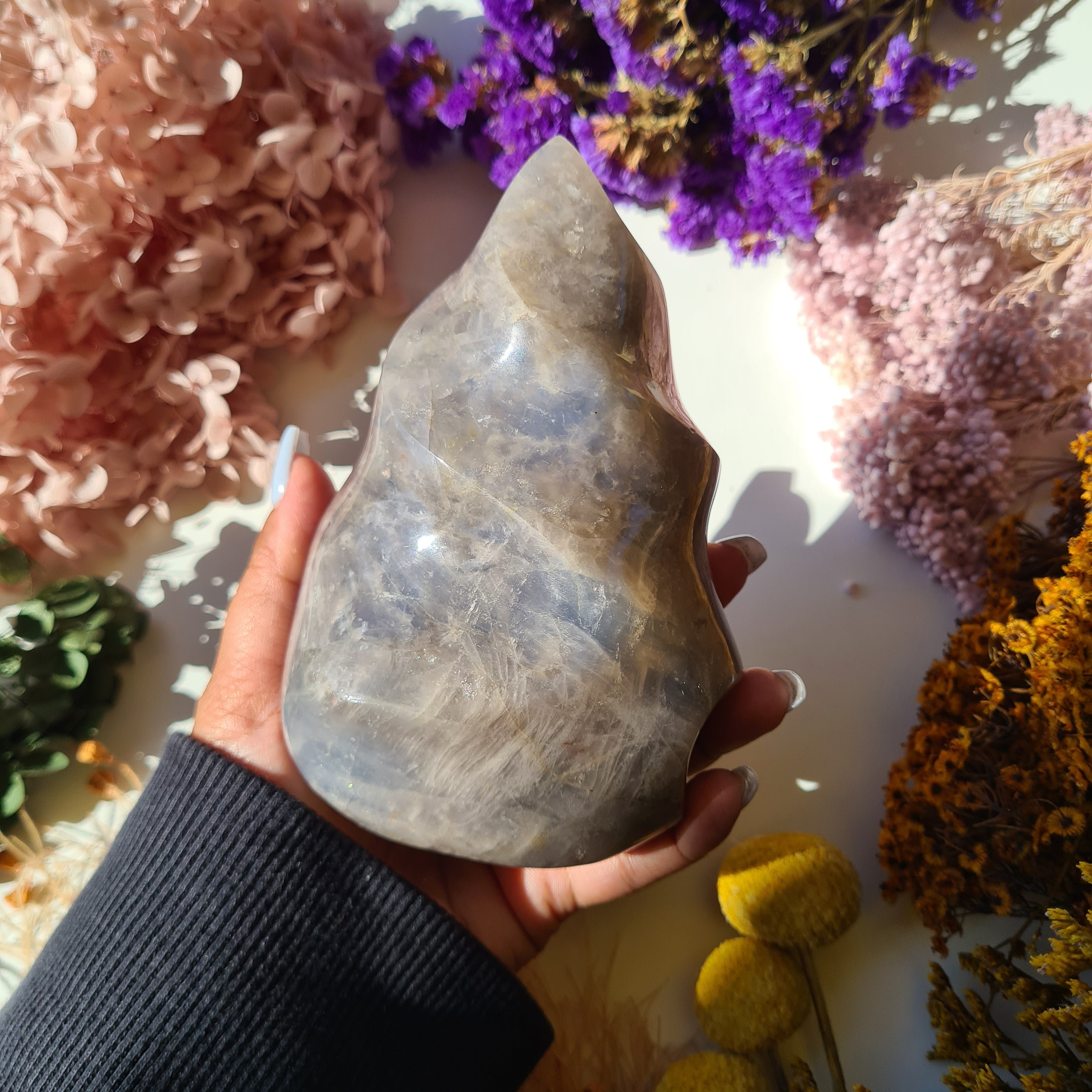 Rare Blue Rose Quartz Crystal Flame