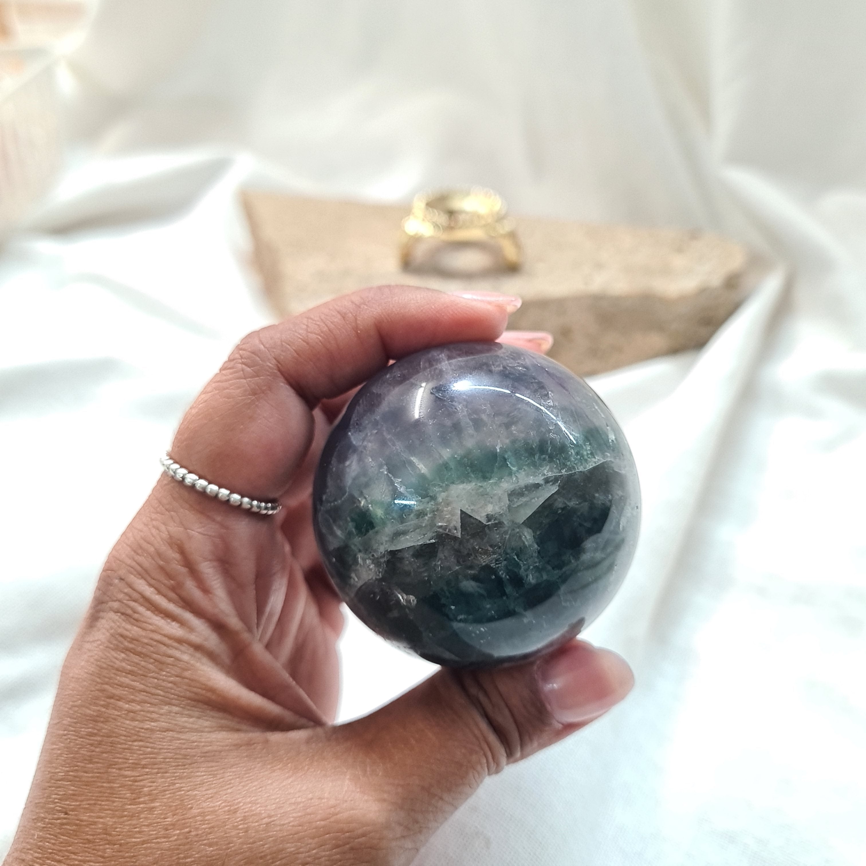 Rainbow Fluorite Sphere with brass stand | 232 g