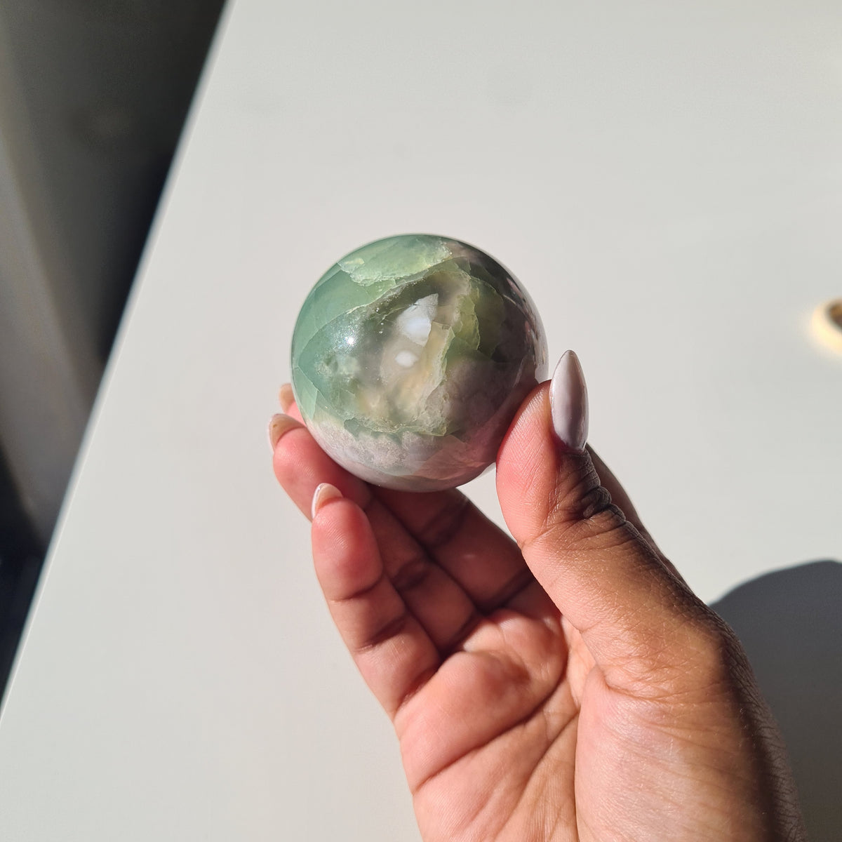Green Flower Agate Crystal Sphere | Mini